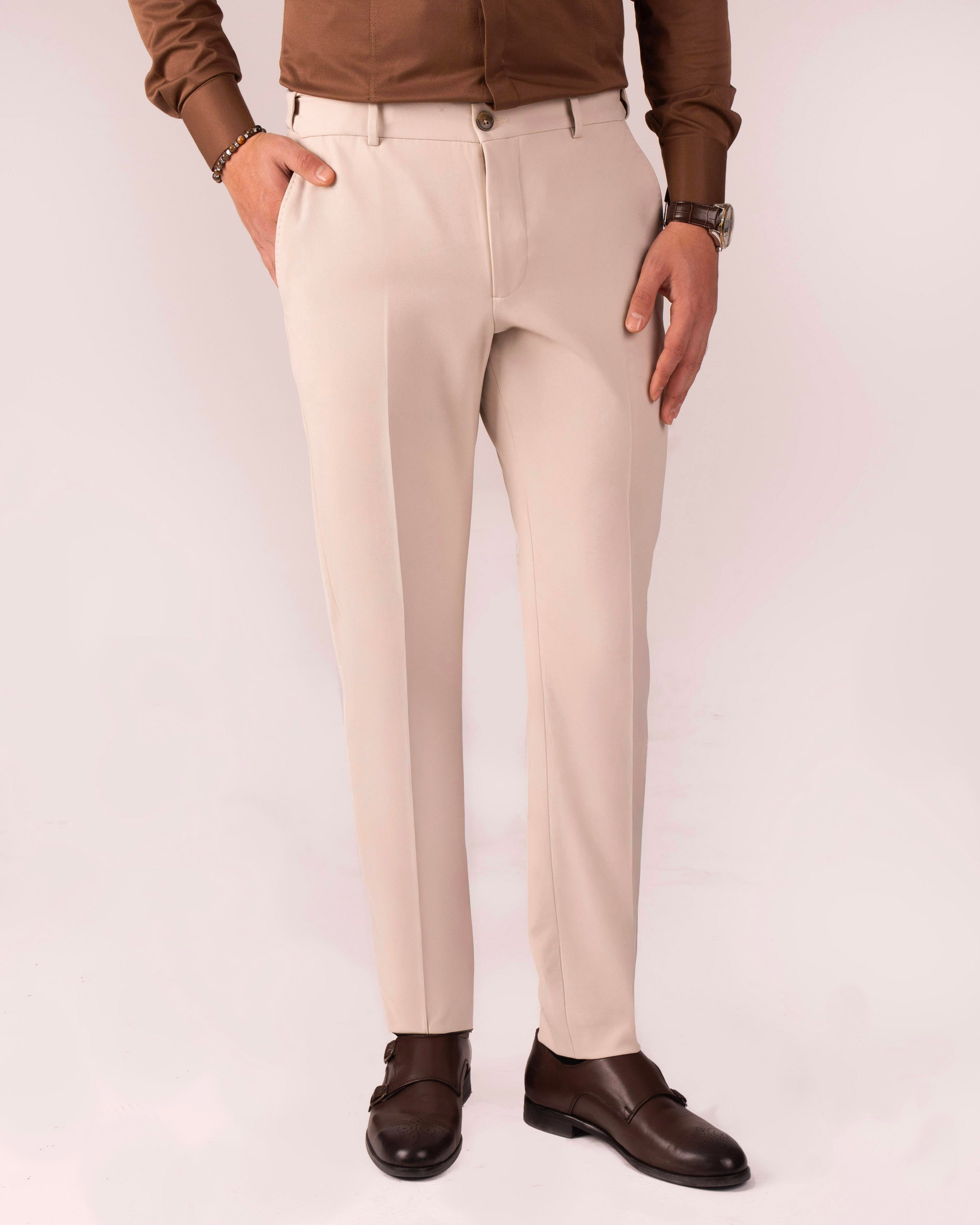 İtalyan stil slim fit bel detaylı erkek pantolon bej T13951