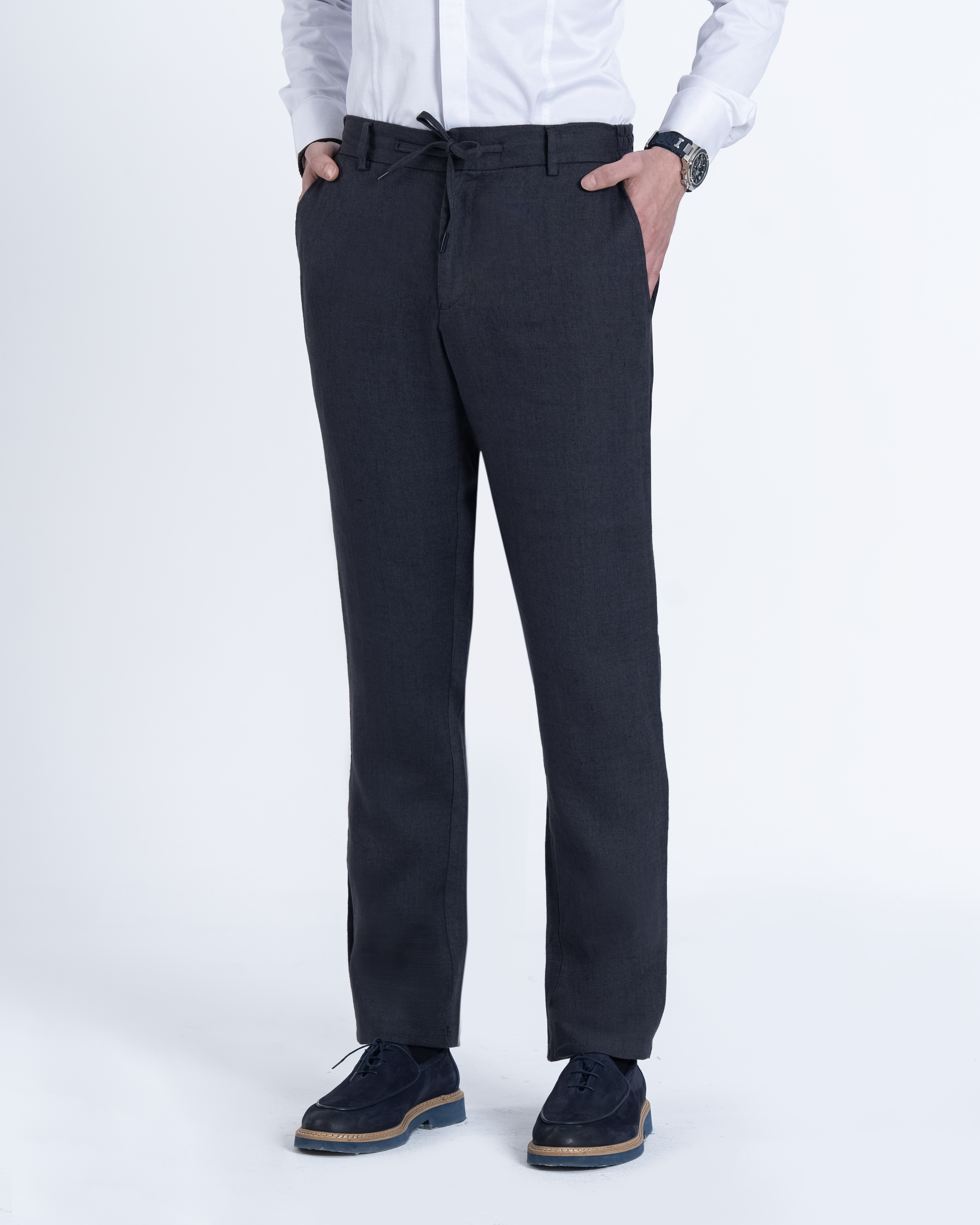 İtalyan stil slim fit bel detaylı erkek pantolon lacivert T14067