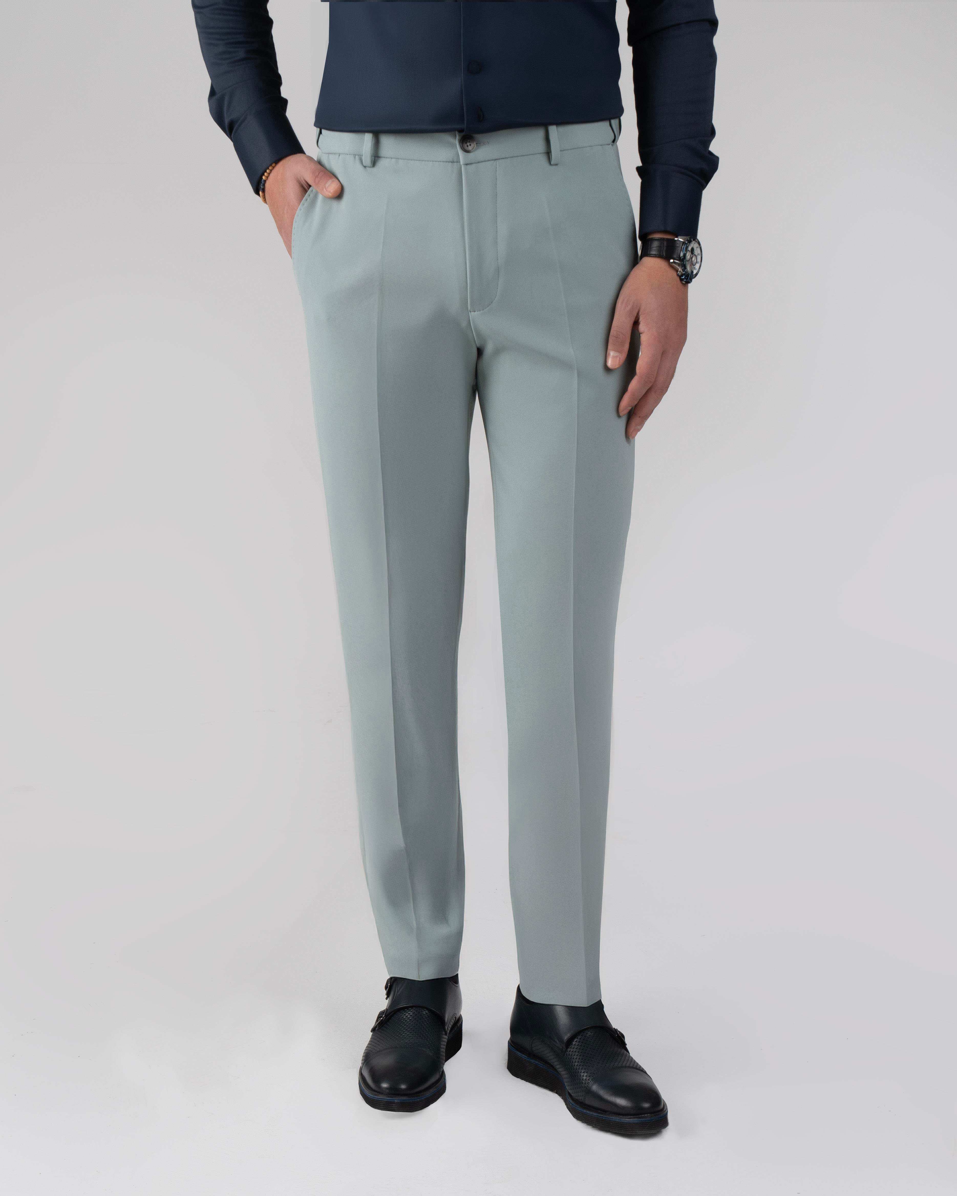 İtalyan stil slim fit bel detaylı erkek pantolon yeşil T13952