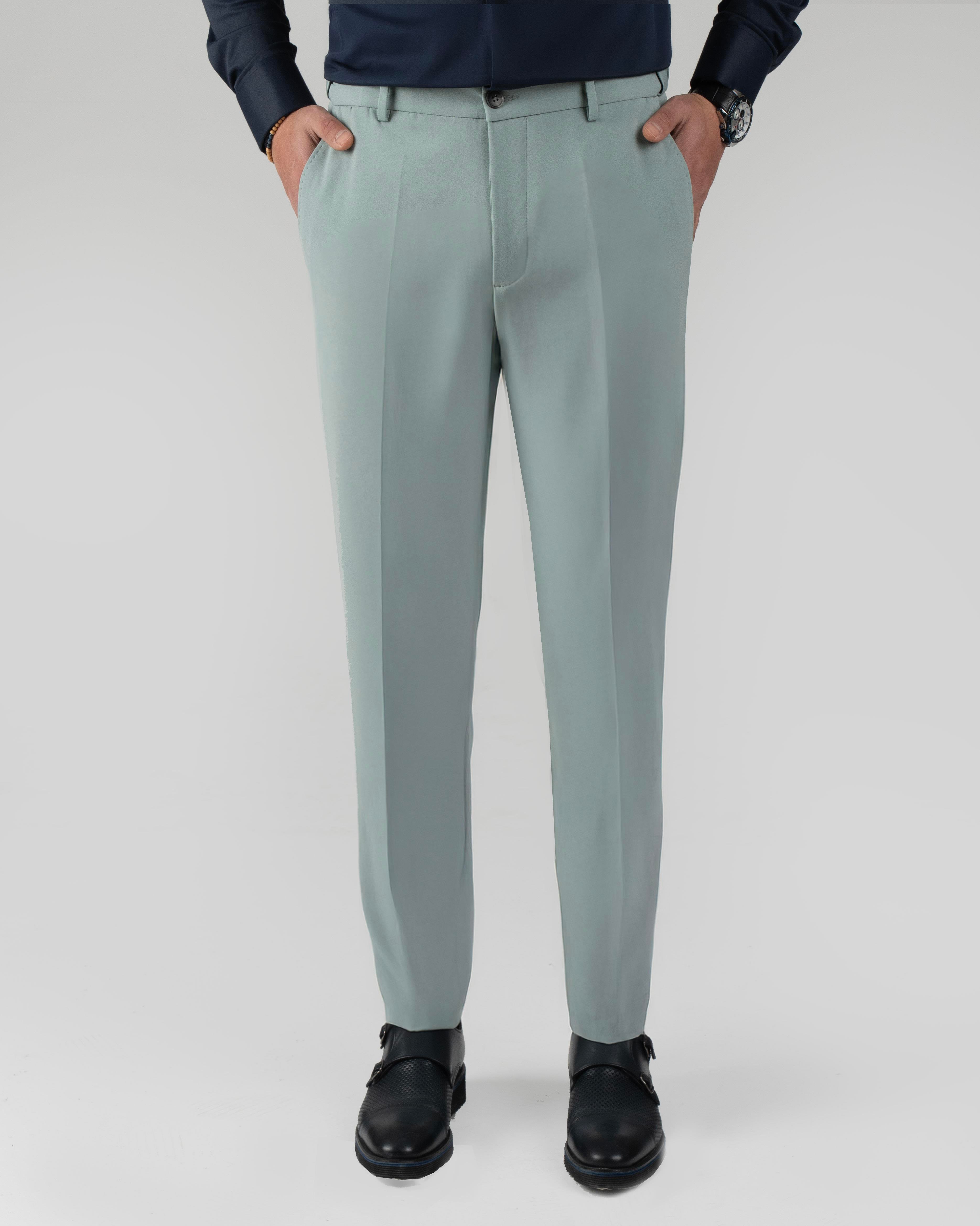 İtalyan stil slim fit bel detaylı erkek pantolon yeşil T13952