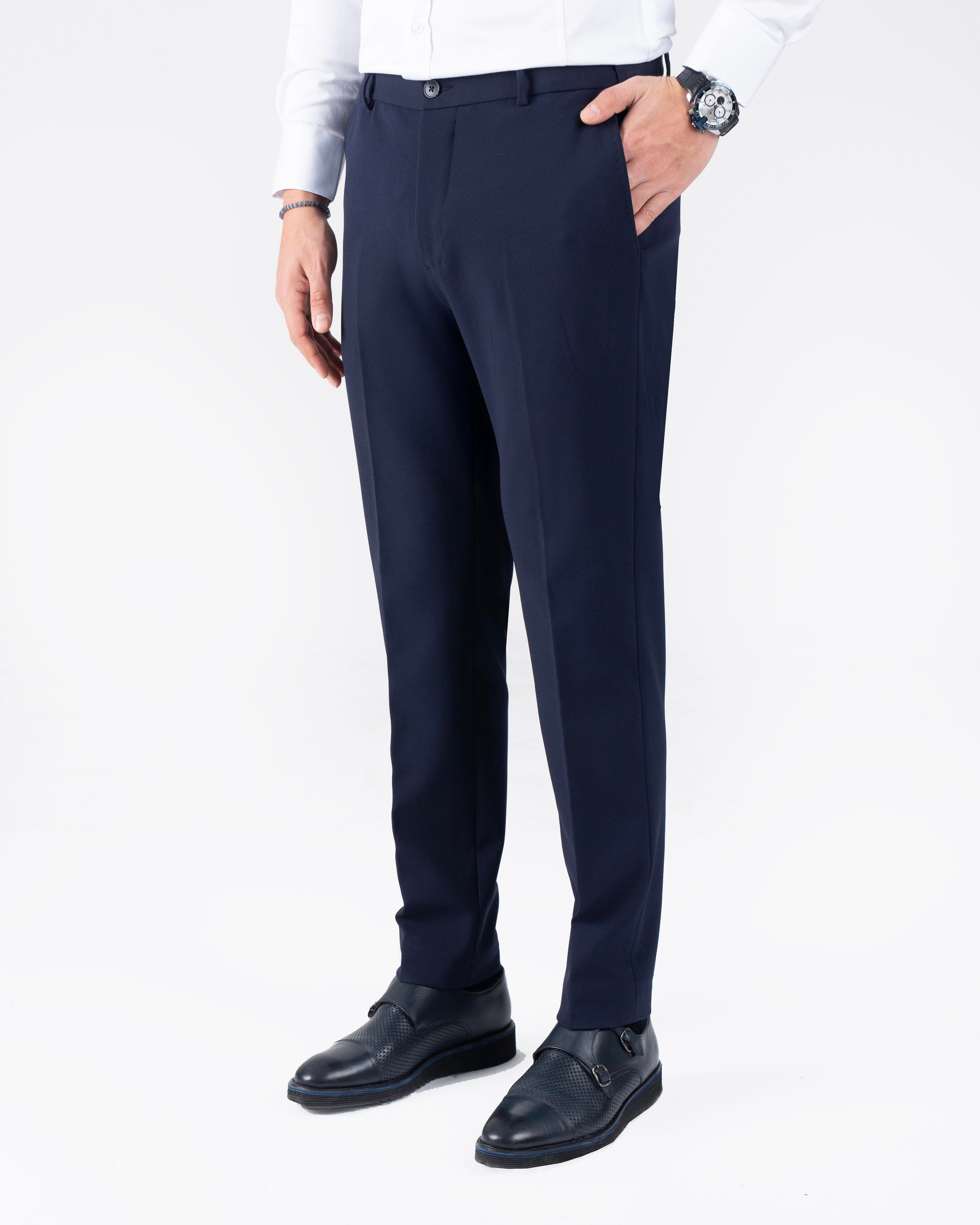 İtalyan stil slim fit bel detaylı erkek pantolon lacivert T13950