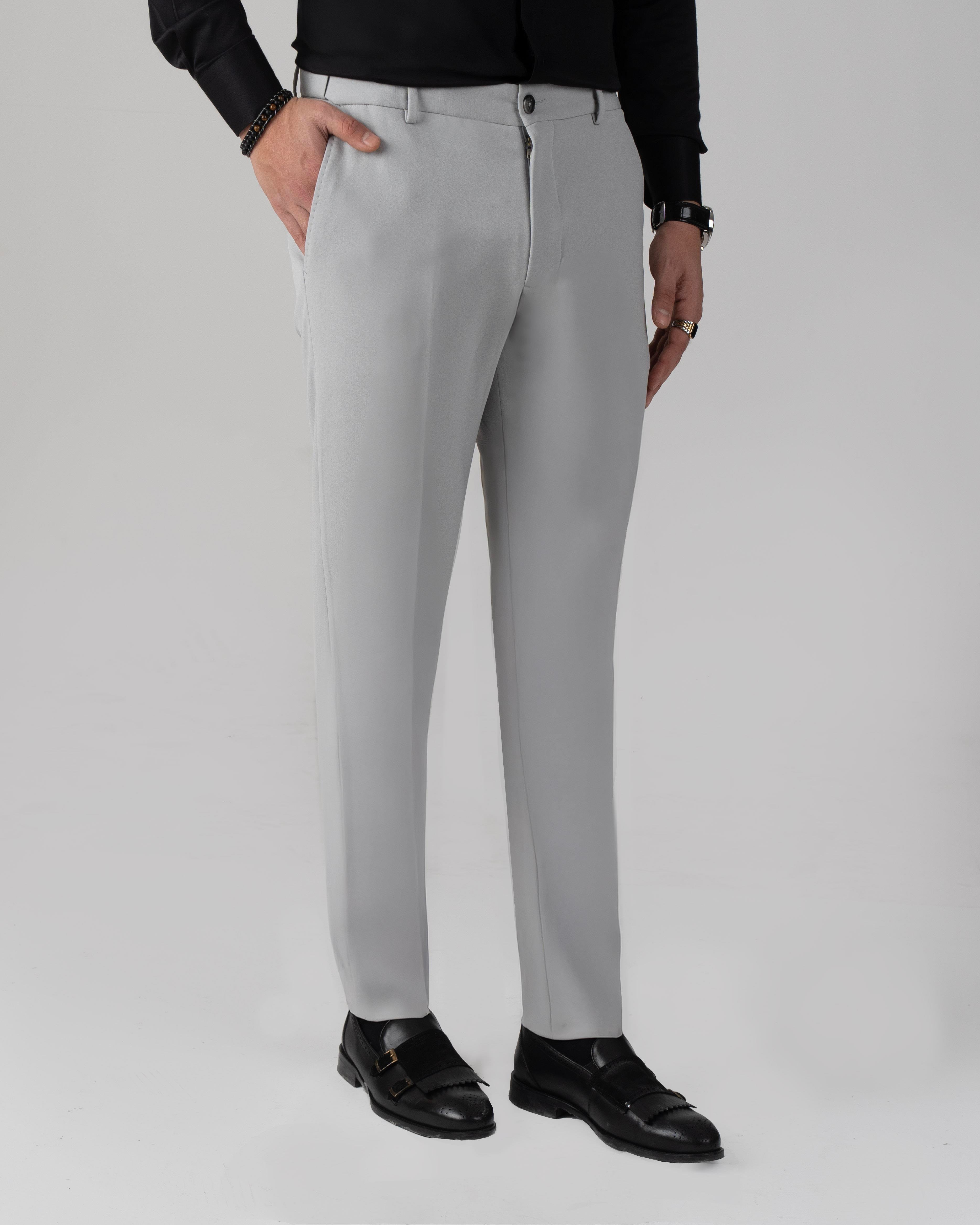 İtalyan stil slim fit bel detaylı erkek pantolon gri T13953