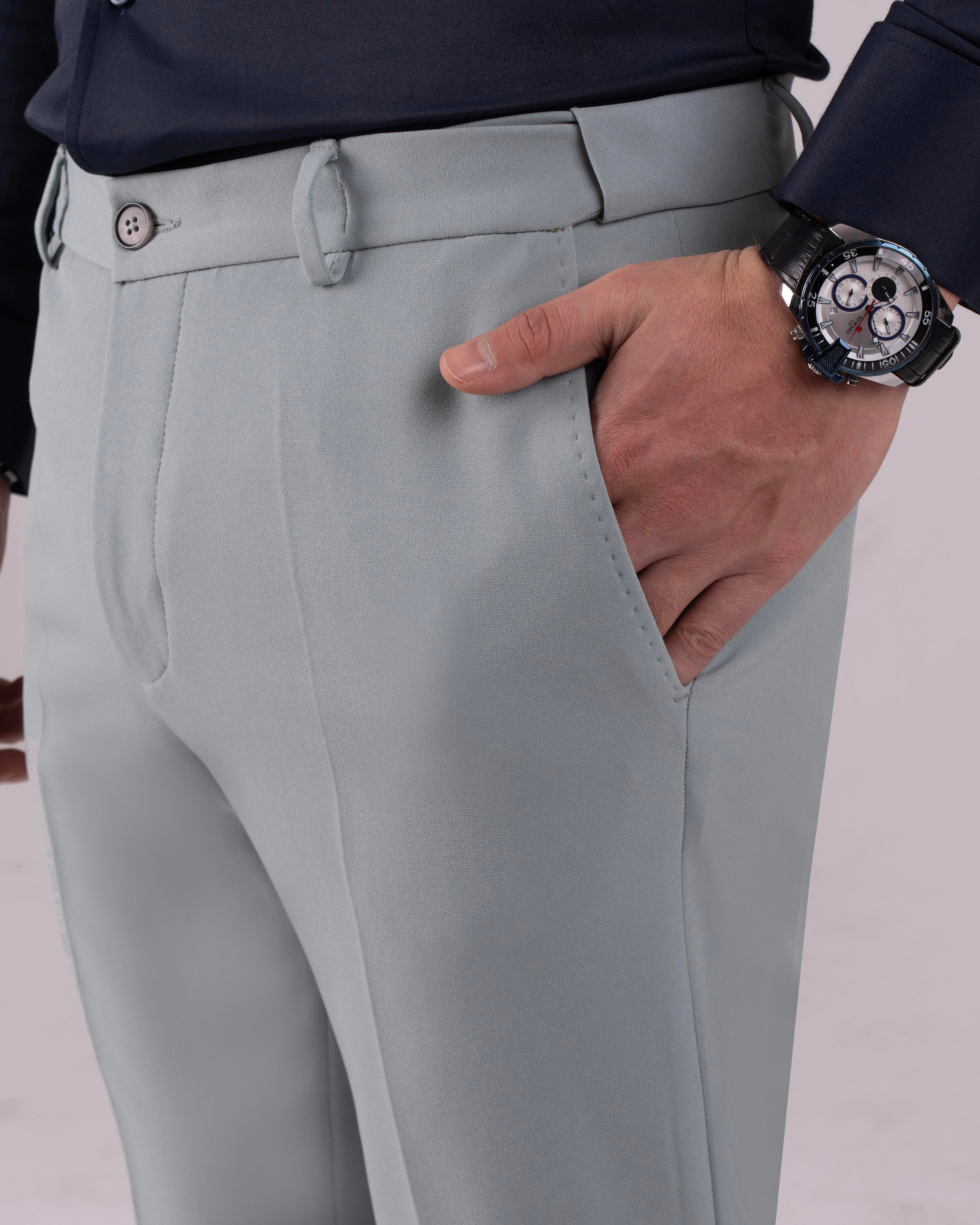 İtalyan stil slim fit bel detaylı erkek pantolon yeşil T13952