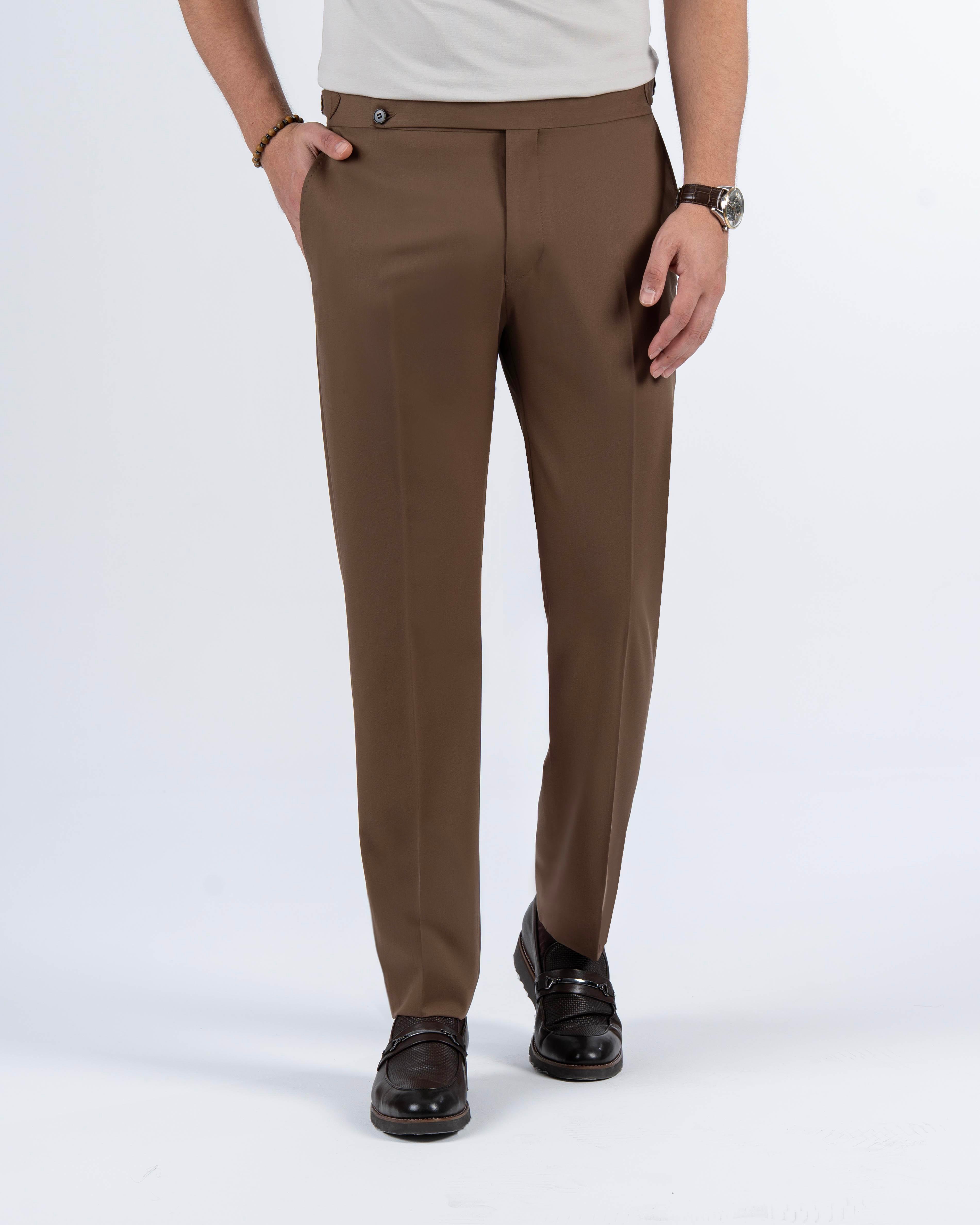 İtalyan stil slim fit bel detaylı erkek pantolon kahverengi T14302
