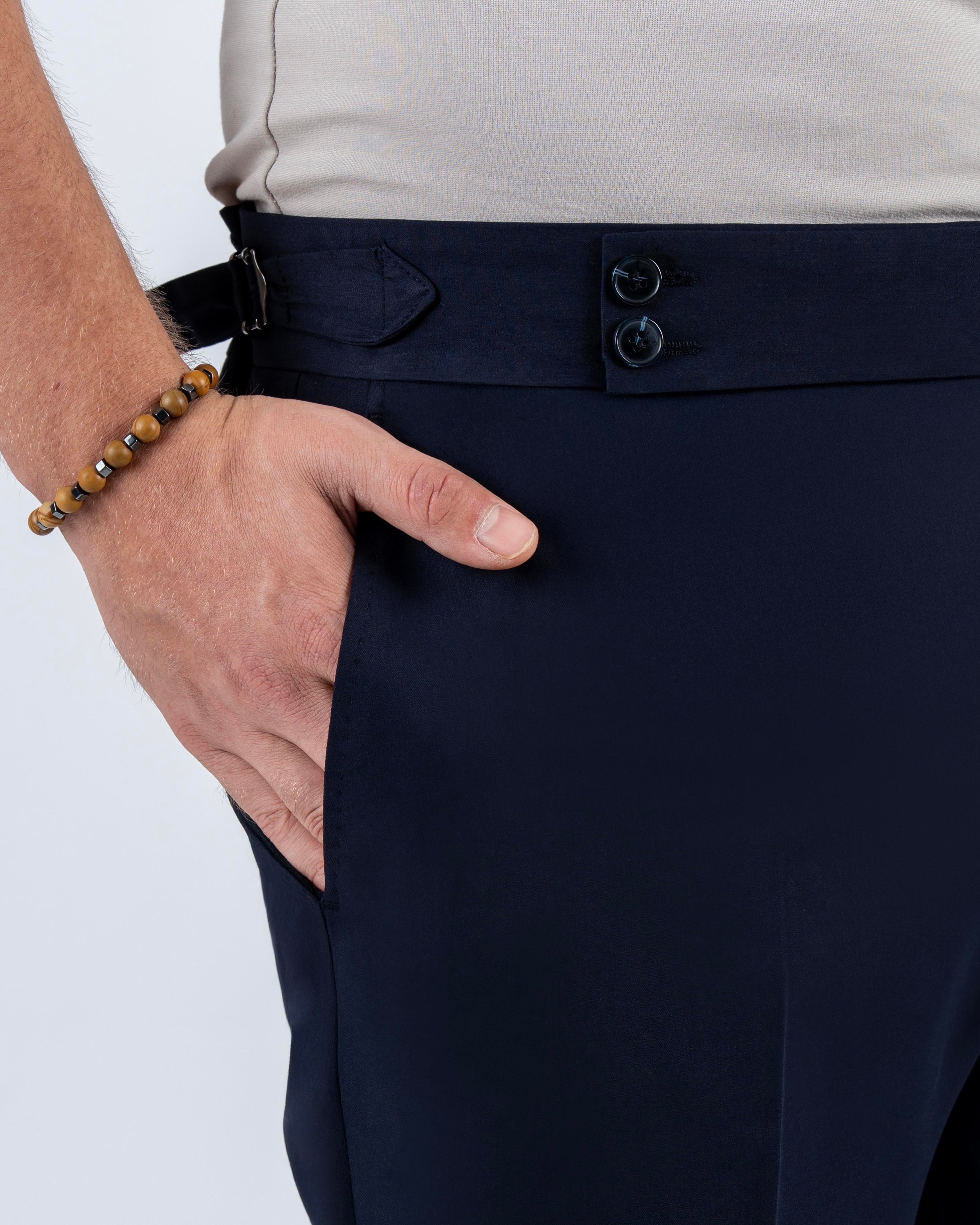 İtalyan stil slim fit bel detaylı erkek pantolon lacivert T14301