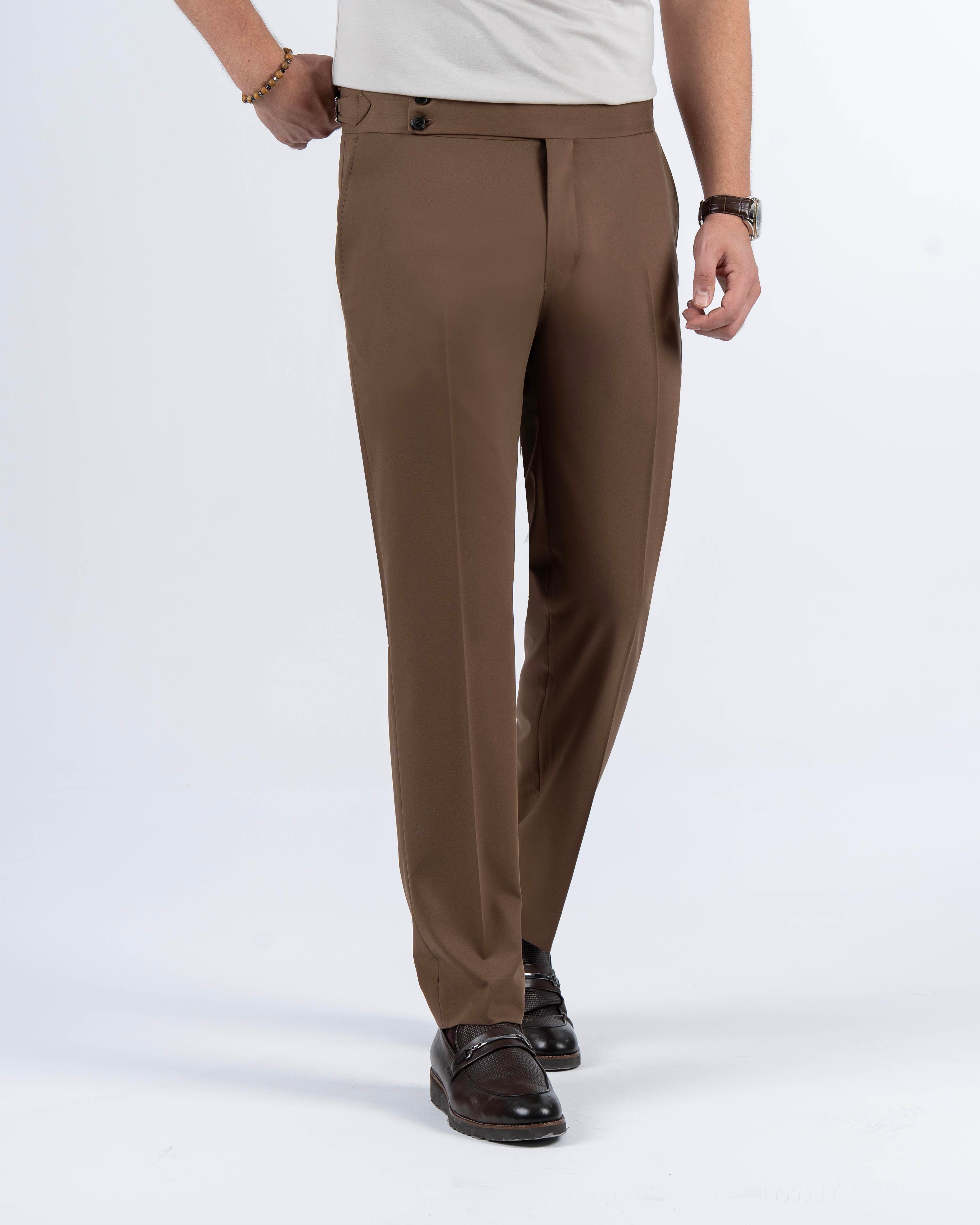 İtalyan stil slim fit bel detaylı erkek pantolon kahverengi T14302