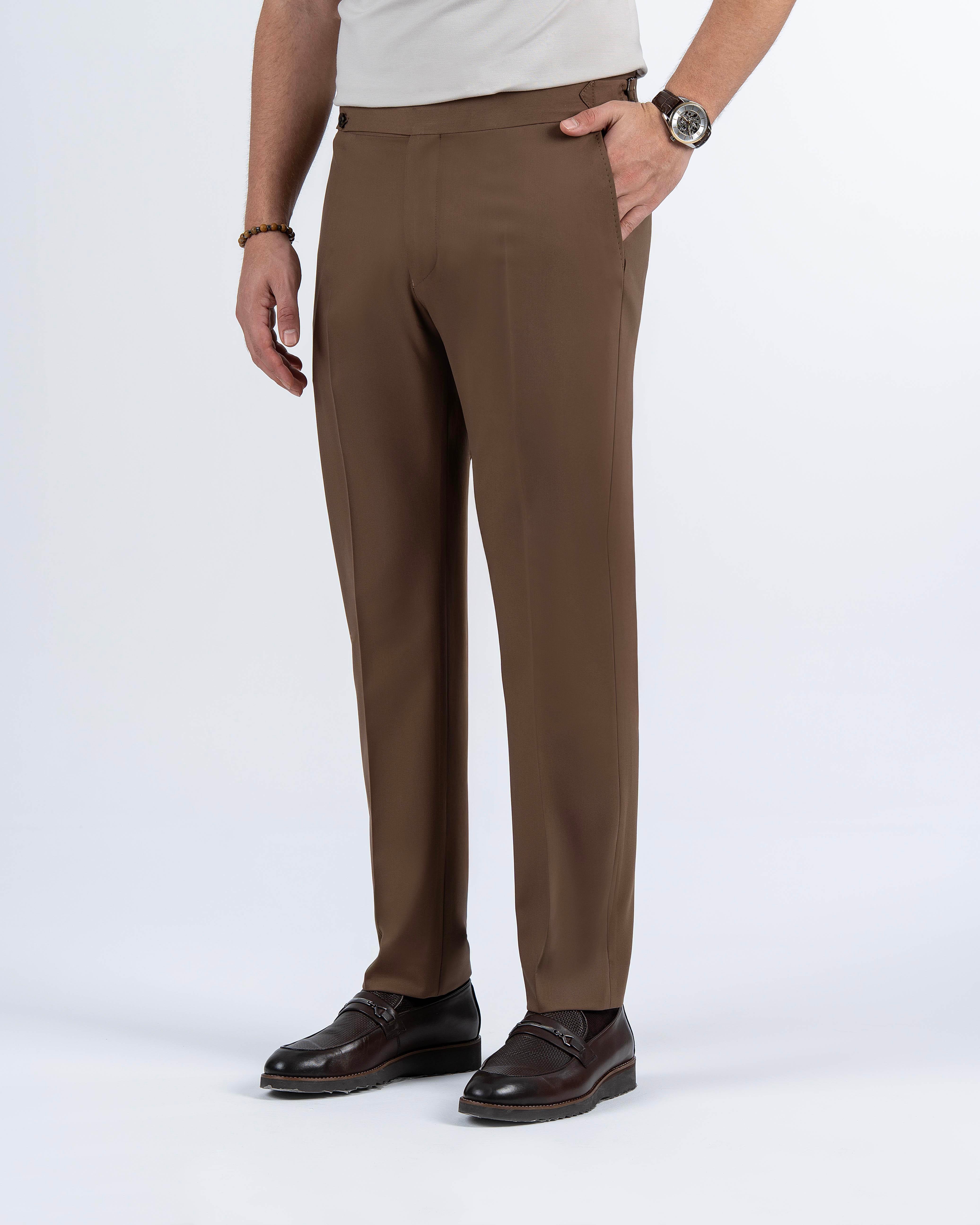 İtalyan stil slim fit bel detaylı erkek pantolon kahverengi T14302