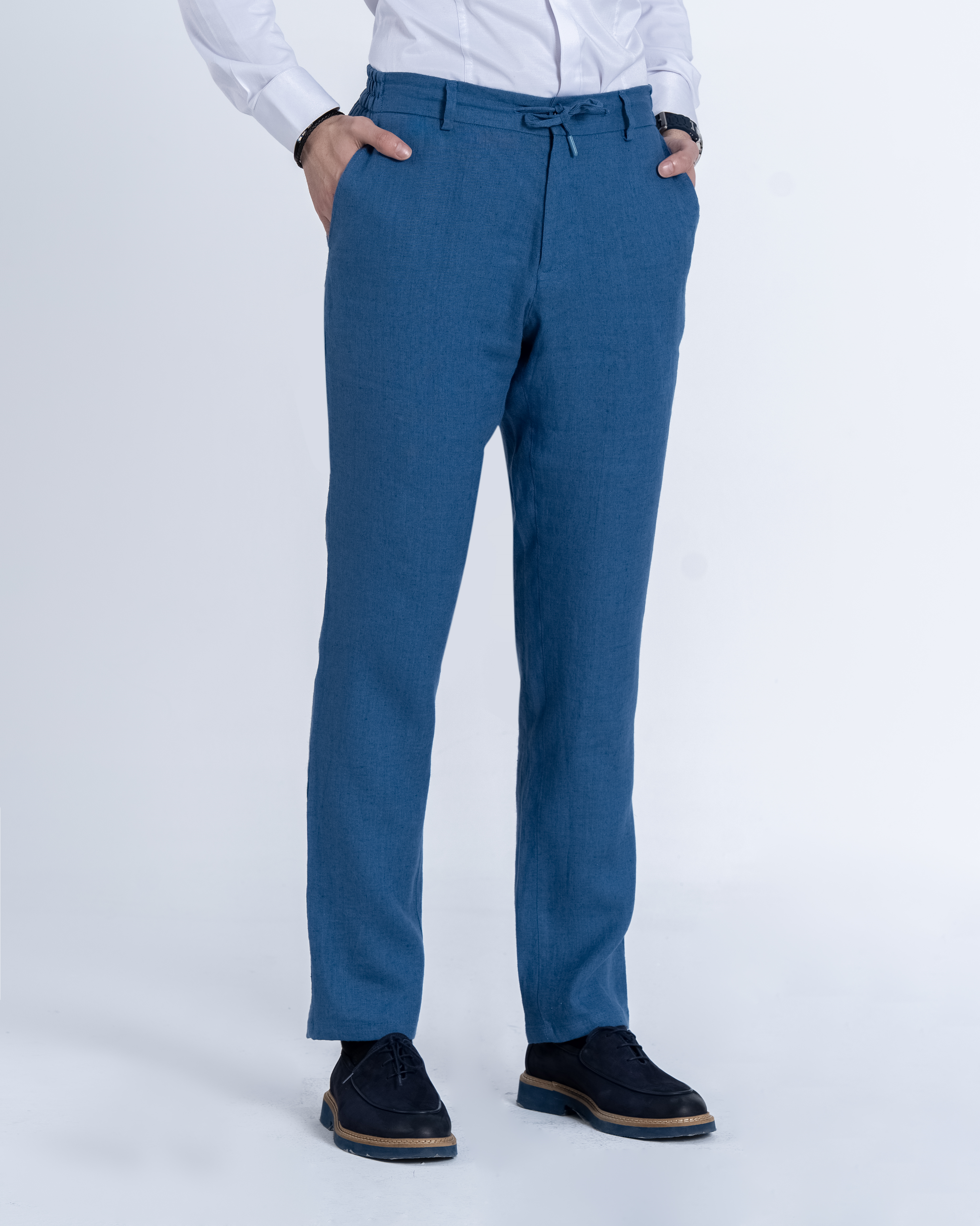 İtalyan stil slim fit bel detaylı erkek pantolon indigo T14064