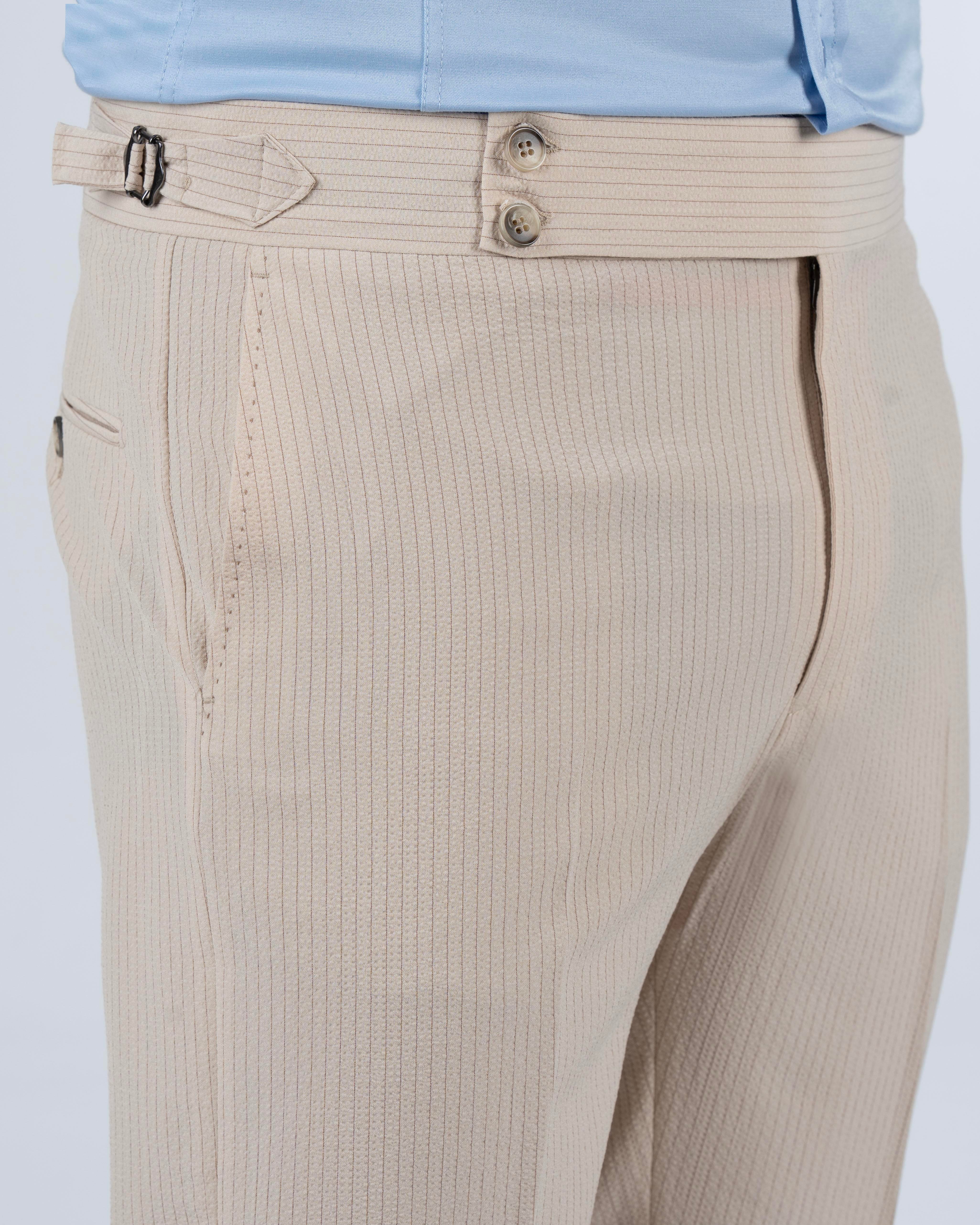 İtalyan stil slim fit bel detaylı gofre kumaş erkek pantolon bej T13956