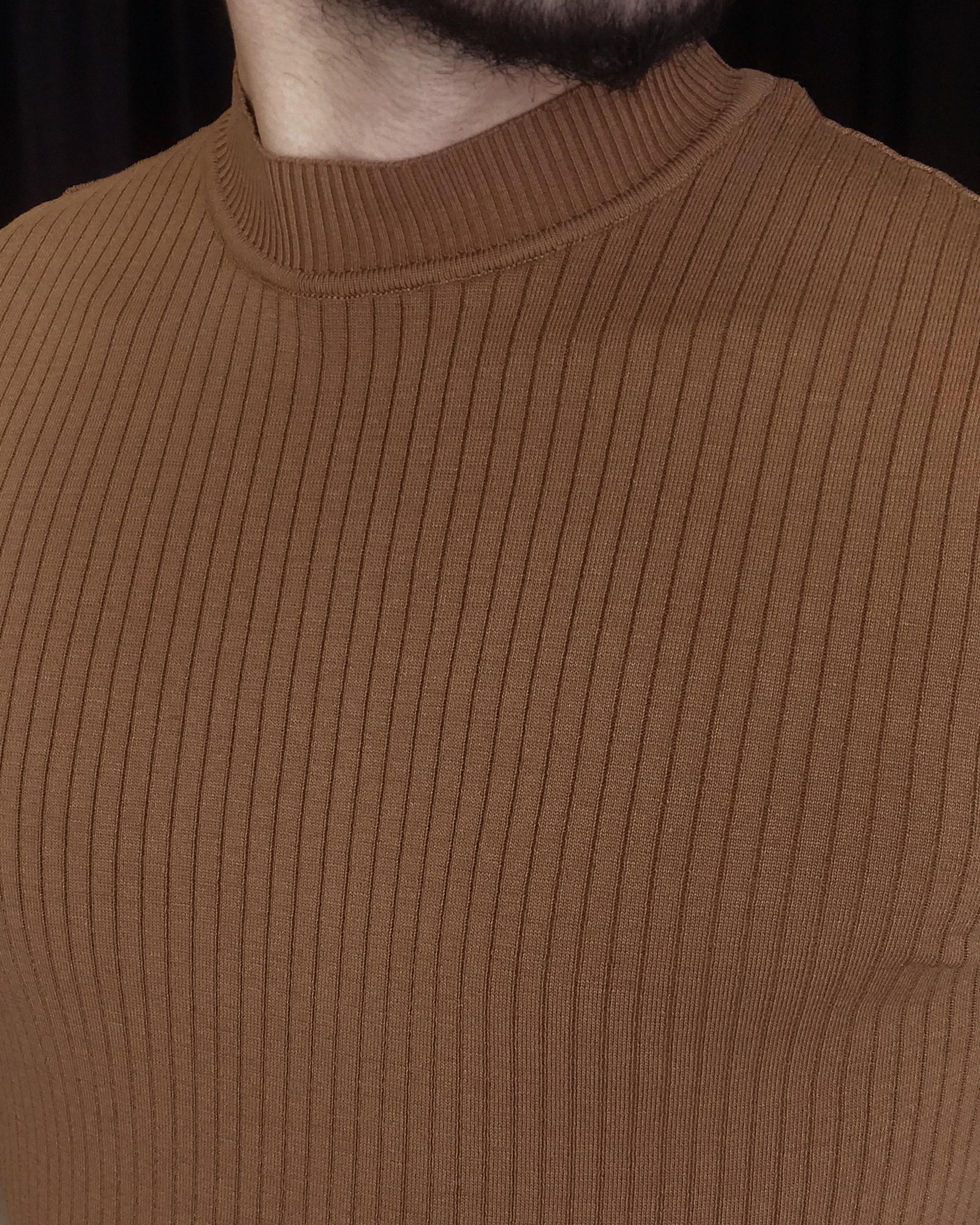 İtalyan stil slim fit bisiklet yaka kısa kollu pamuk triko tişört Kahverengi T7391