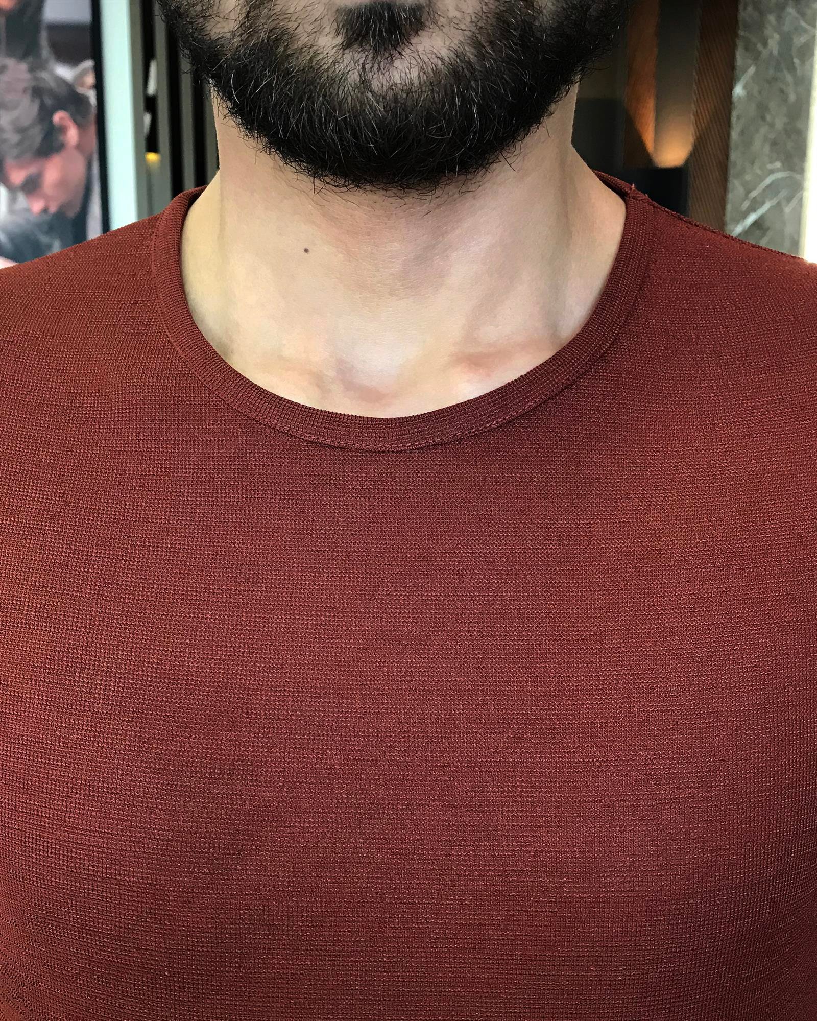 İtalyan stil slim fit bisiklet yaka tişört kahverengi T9391
