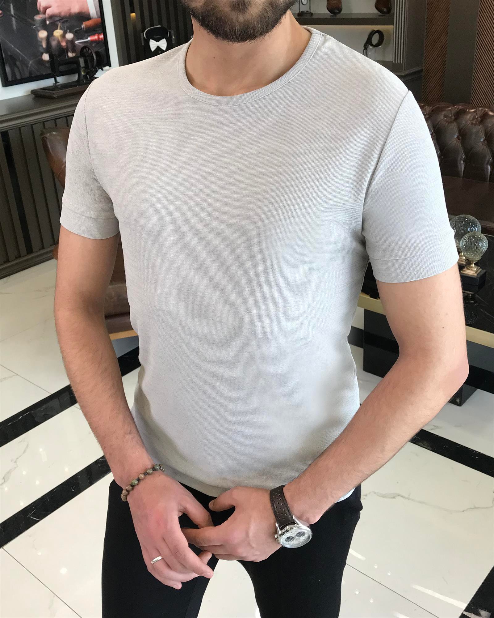 Italian style slim fit crew neck t-shirt gray T9389