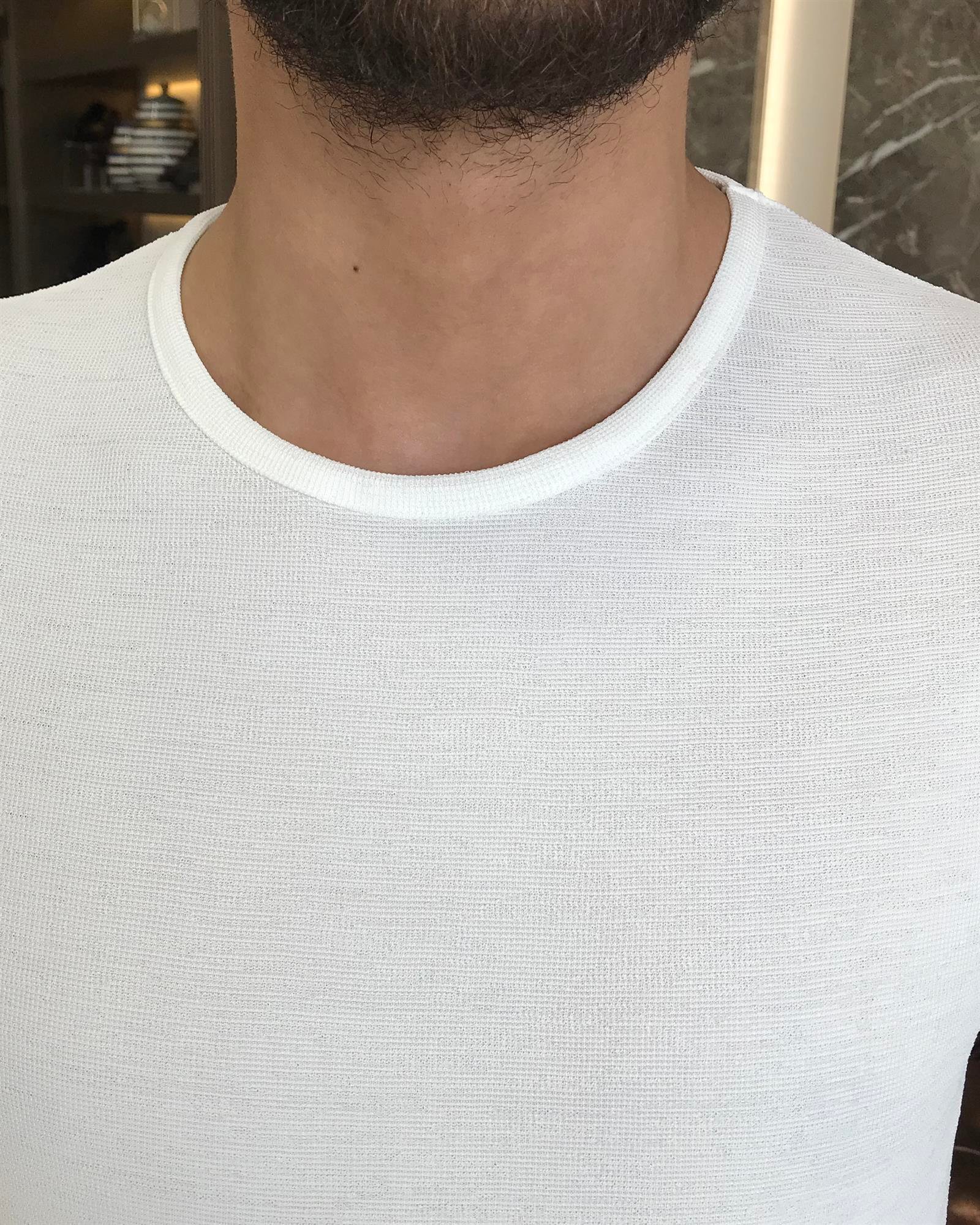 Italian style slim fit crew neck tee ecru T9386