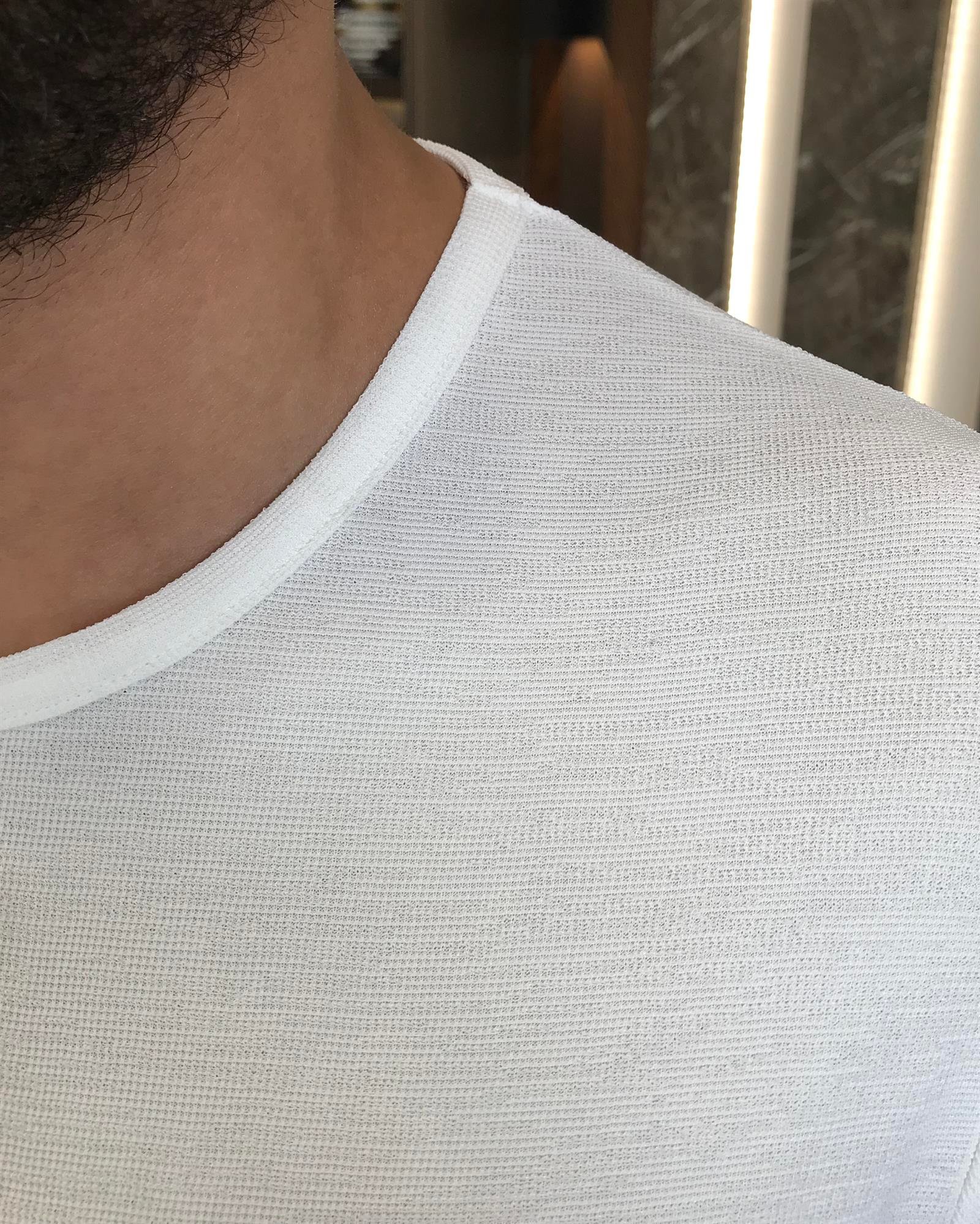 Italian style slim fit crew neck tee ecru T9386