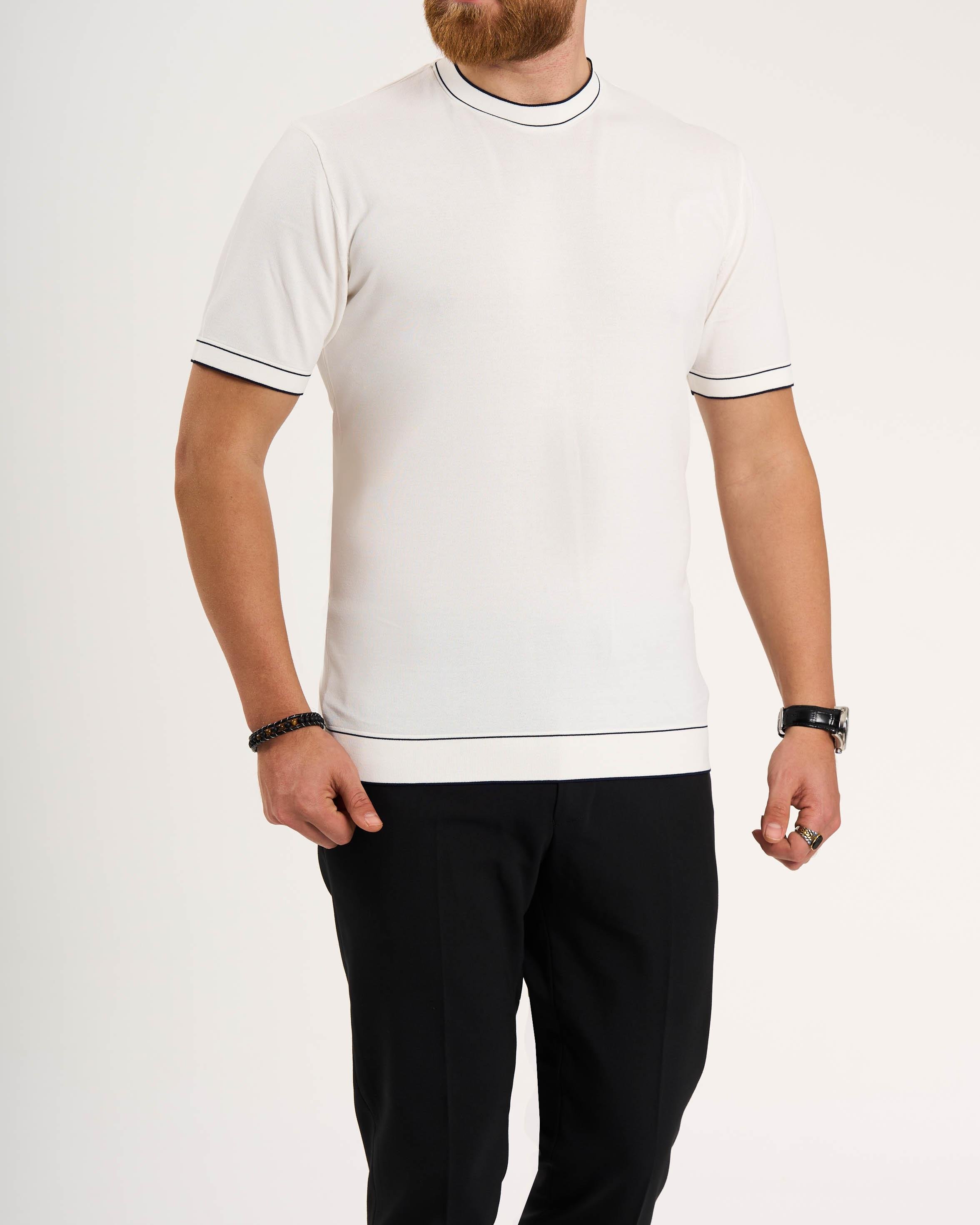 İtalyan stil slim fit bisiklet yaka triko tişört beyaz T13757