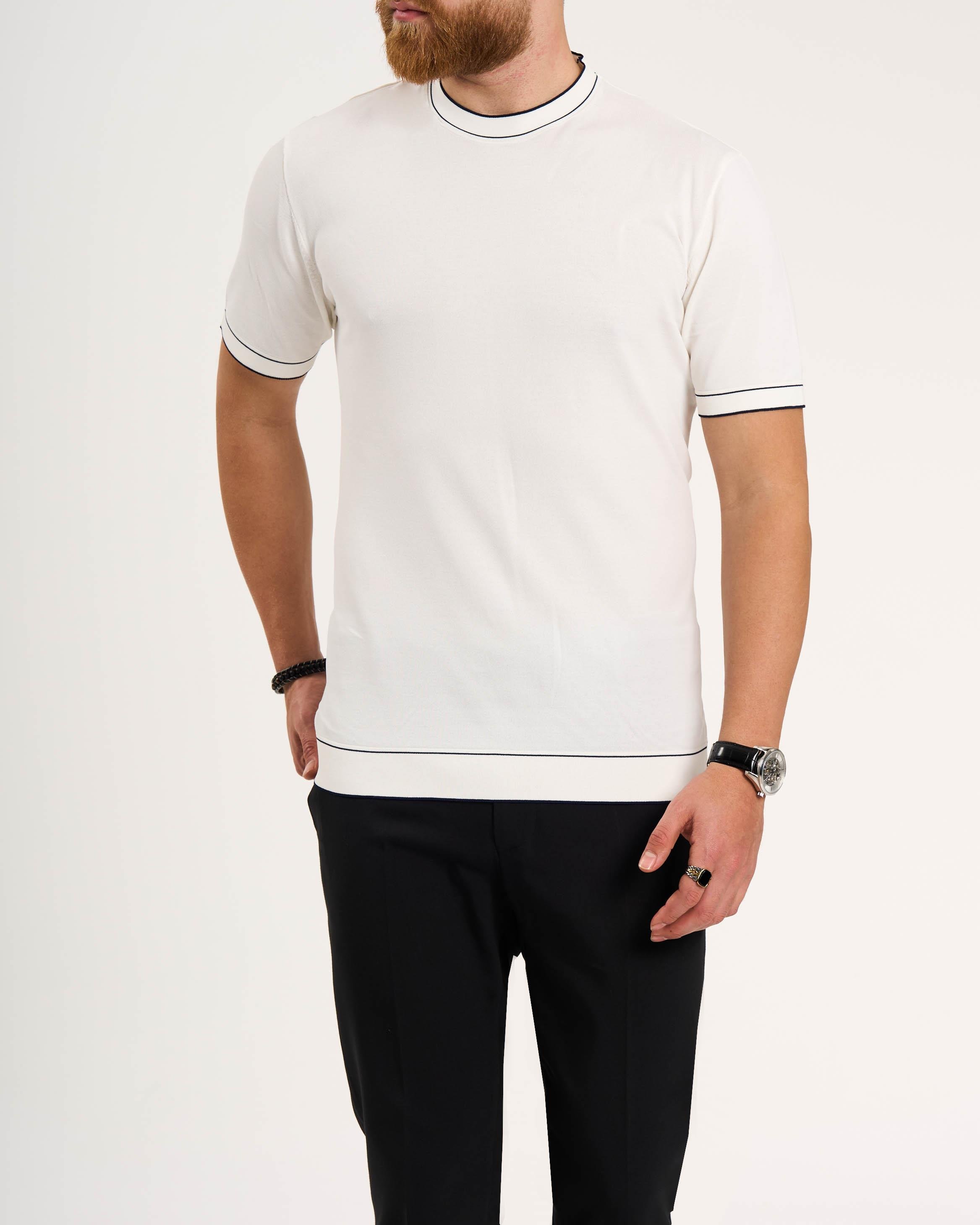 İtalyan stil slim fit bisiklet yaka triko tişört beyaz T13757