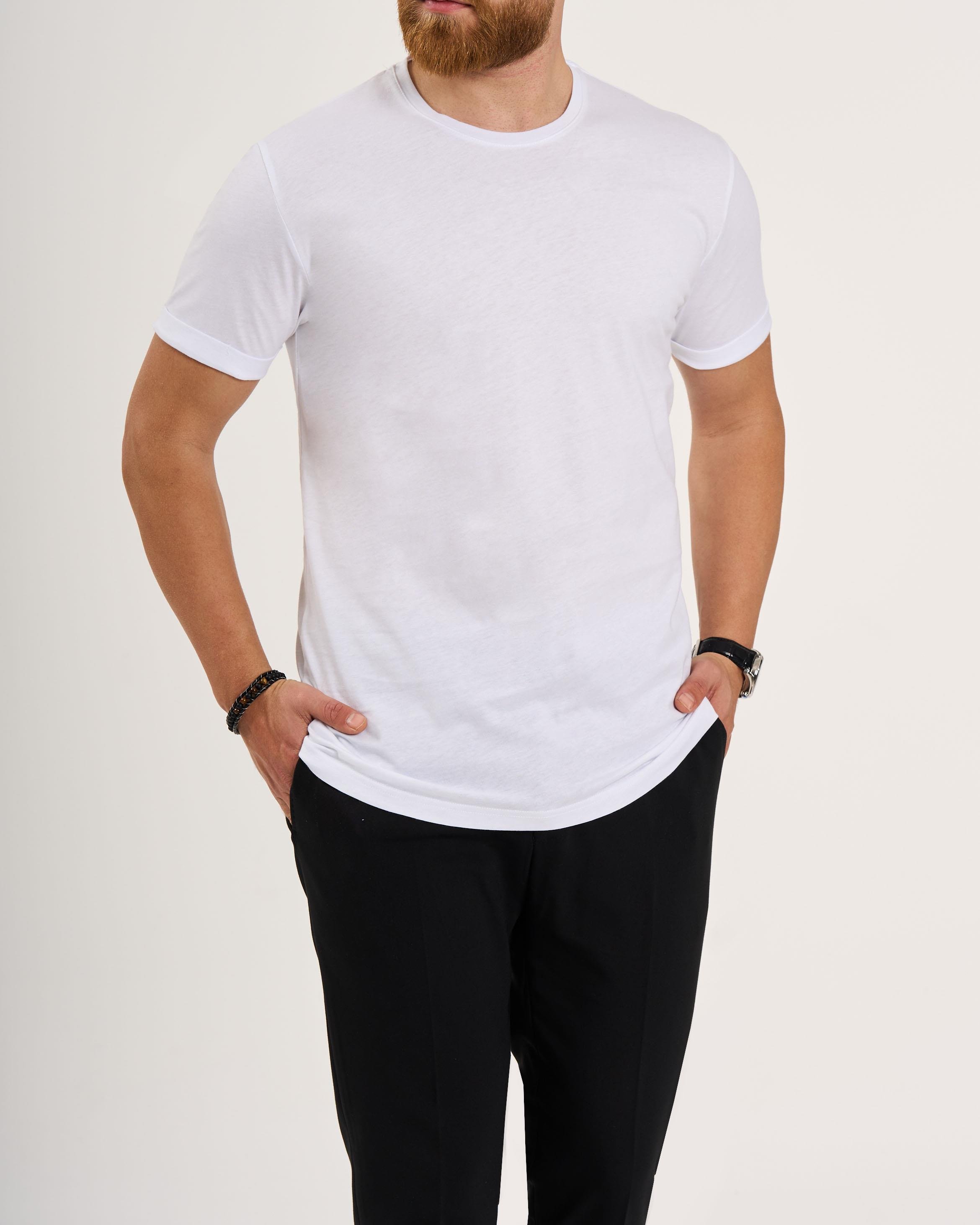 İtalyan stil slim fit bisiklet yaka triko tişört beyaz T12033
