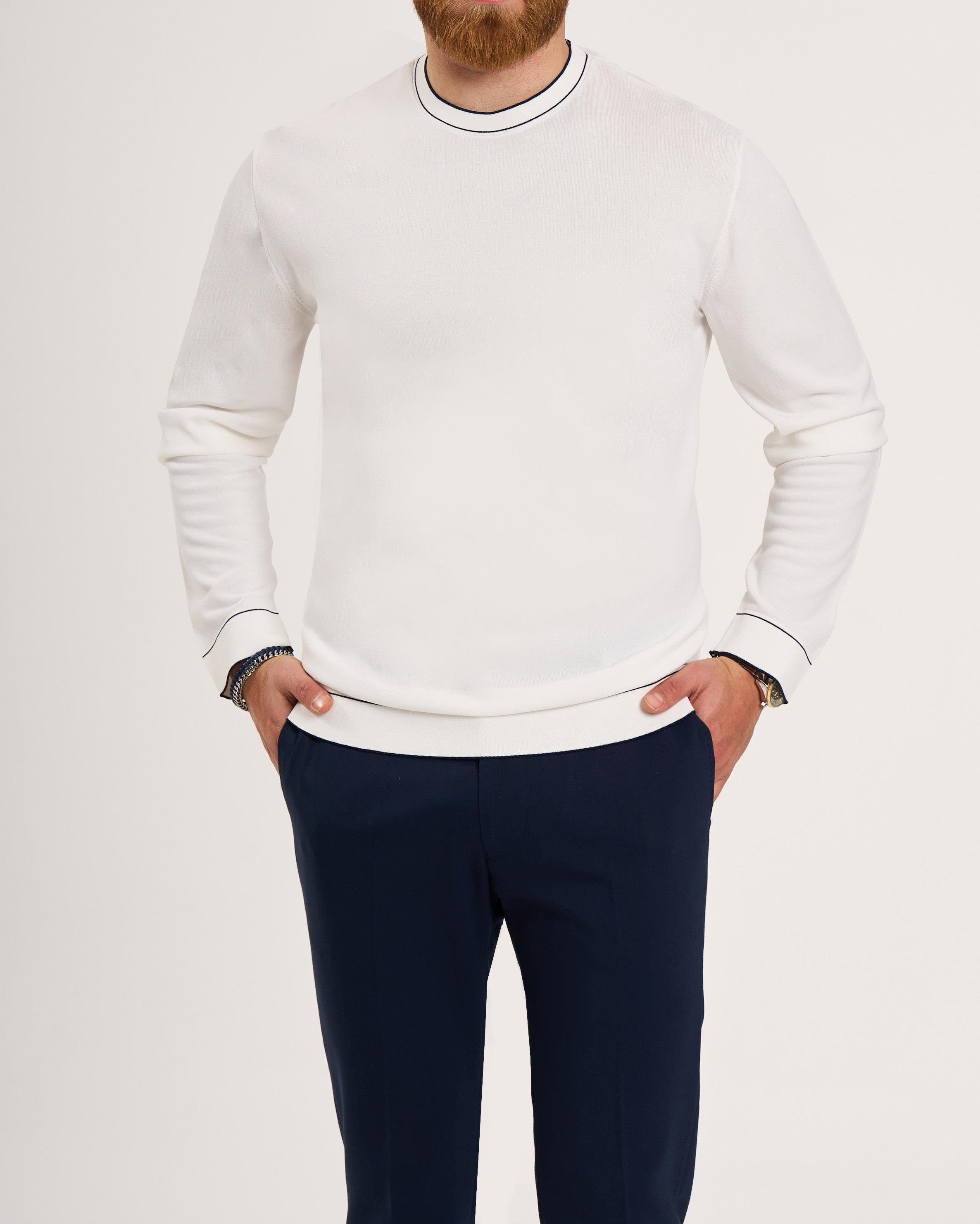 İtalyan stil slim fit bisiklet yaka triko beyaz T13785