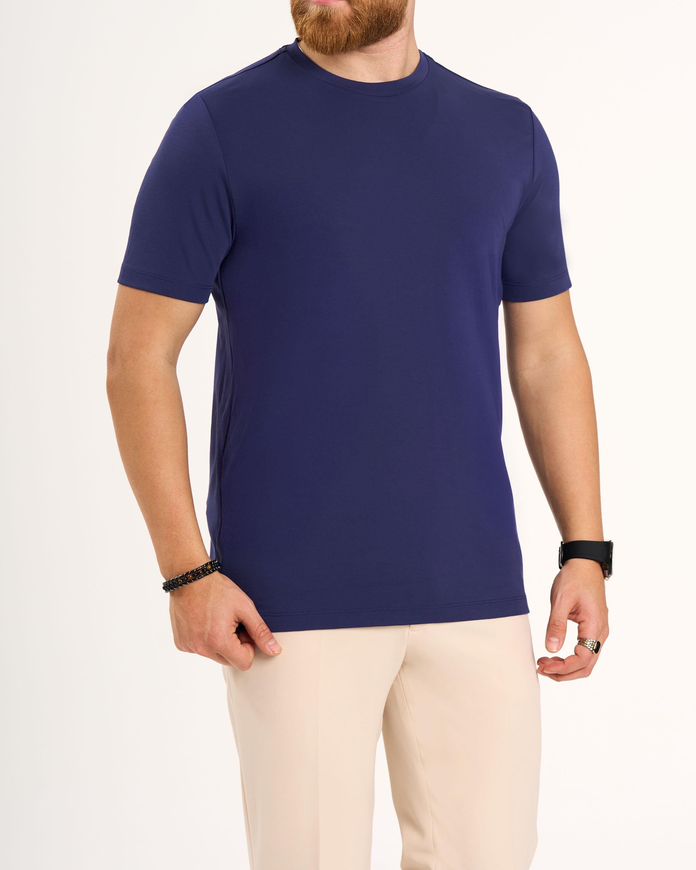 İtalyan stil slim fit bisiklet yaka triko tişört indigo T13769
