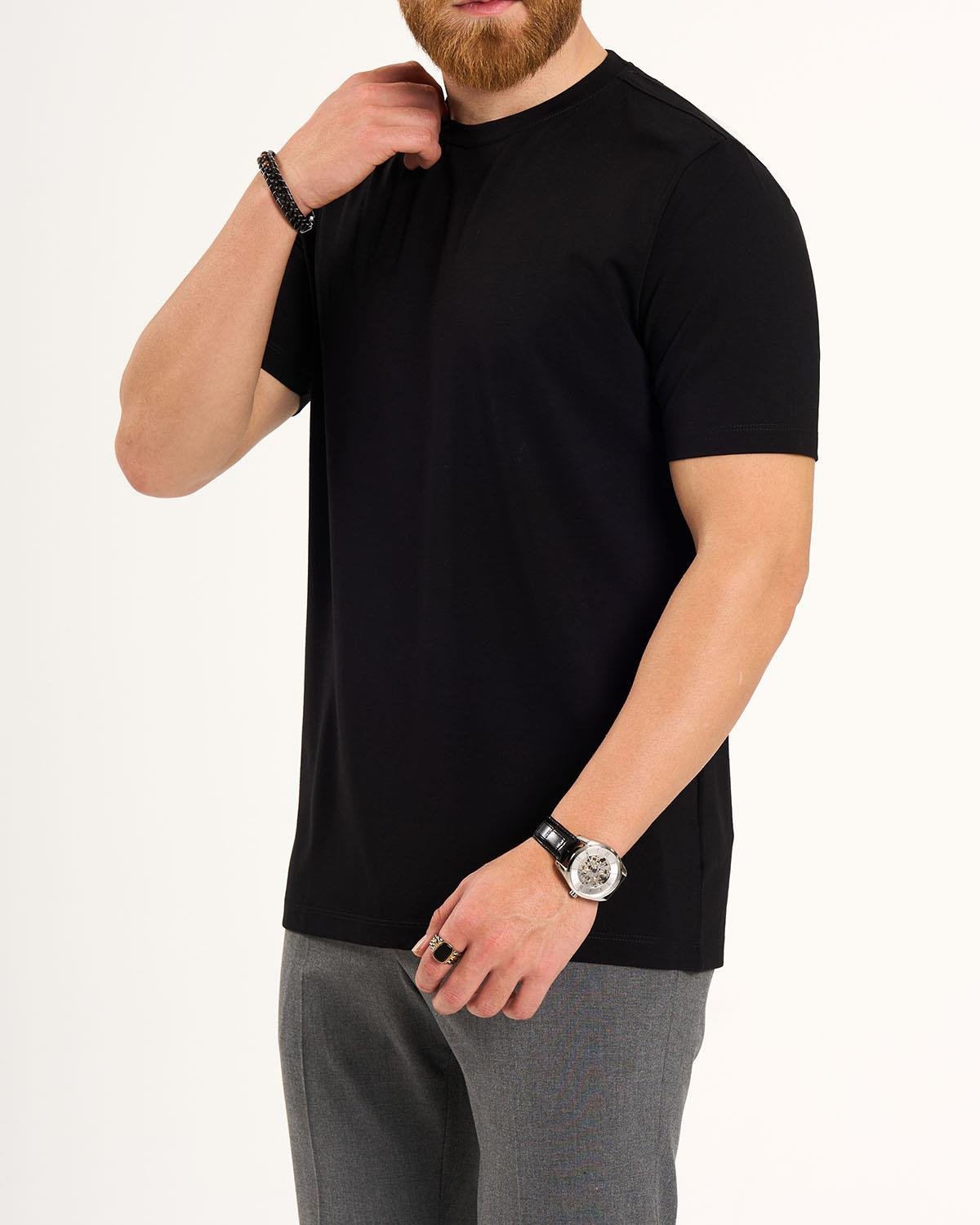 İtalyan stil slim fit bisiklet yaka triko tişört siyah T13763