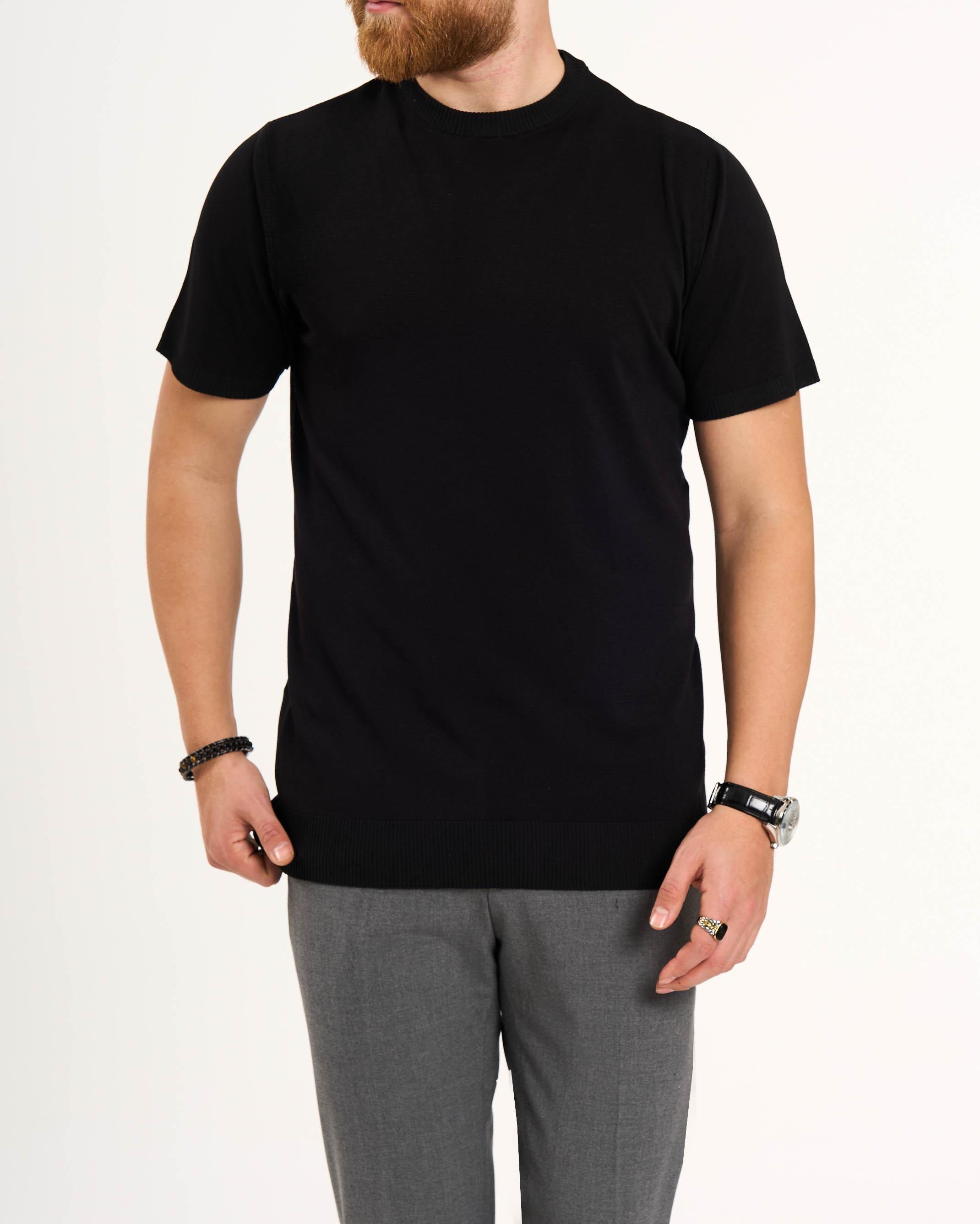 İtalyan stil slim fit bisiklet yaka triko tişört siyah T13141