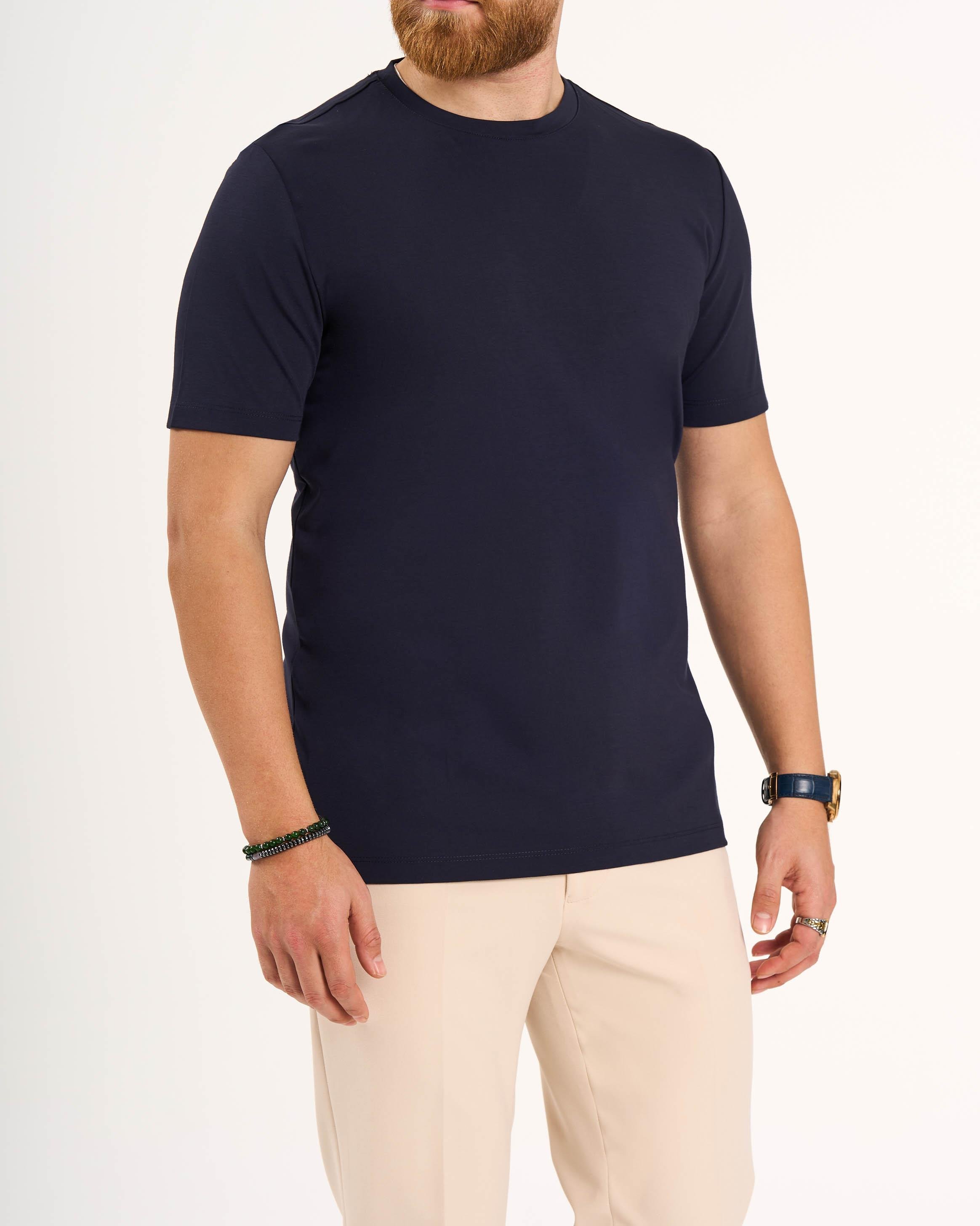 İtalyan stil slim fit bisiklet yaka triko tişört lacivert T13766