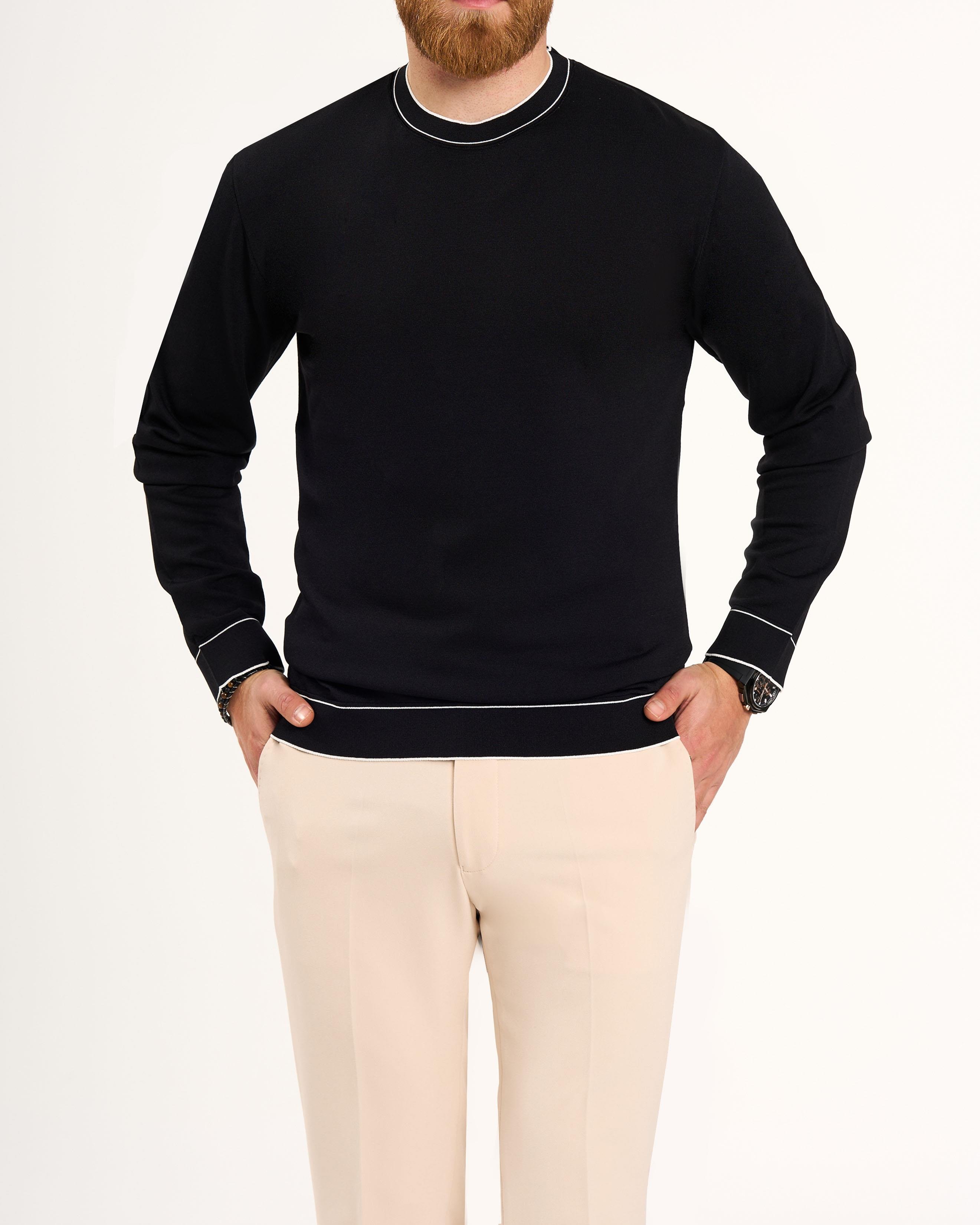 İtalyan stil slim fit bisiklet yaka triko siyah T13784