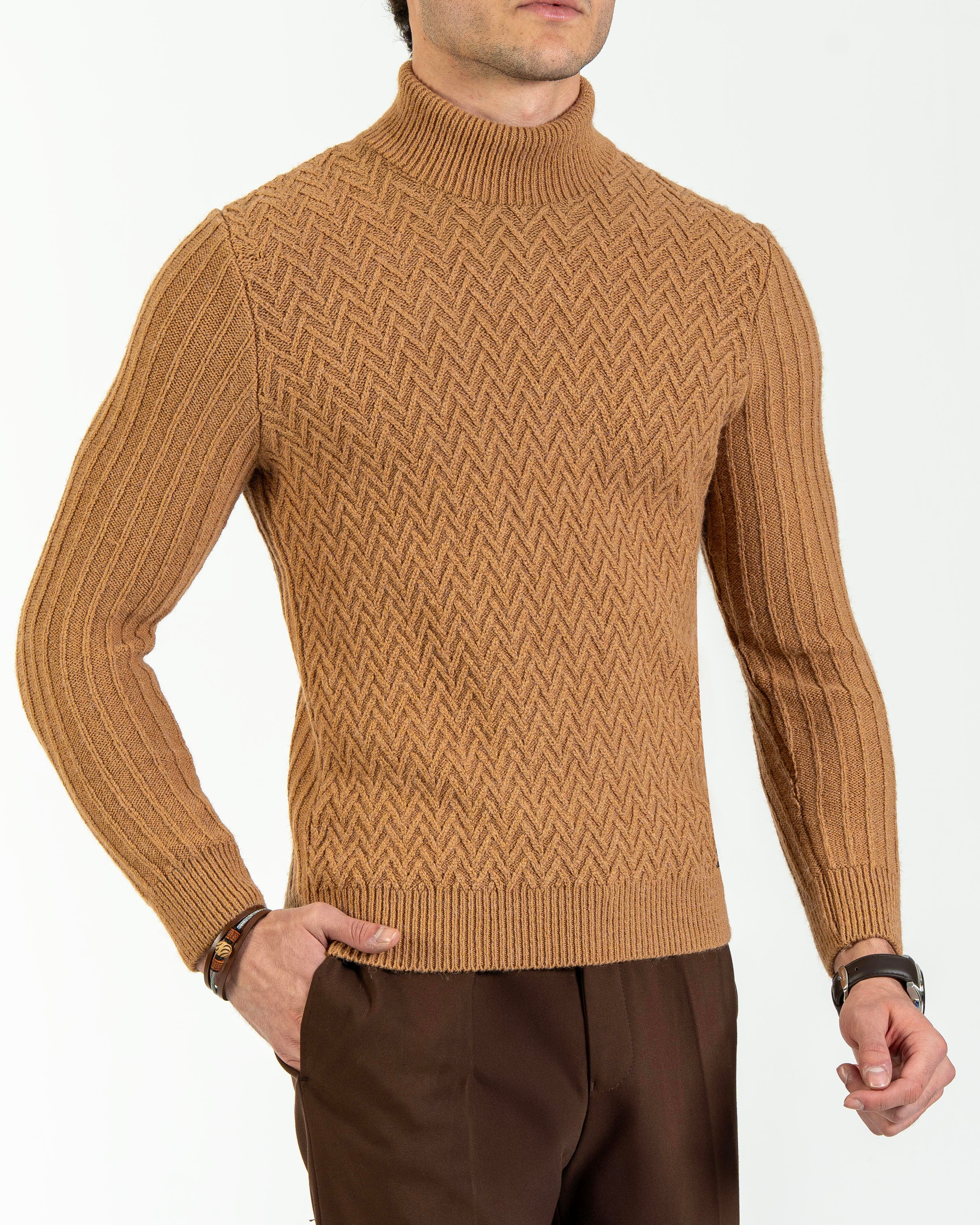 İtalyan stil slim fit boğazlı triko erkek kazak camel T10606