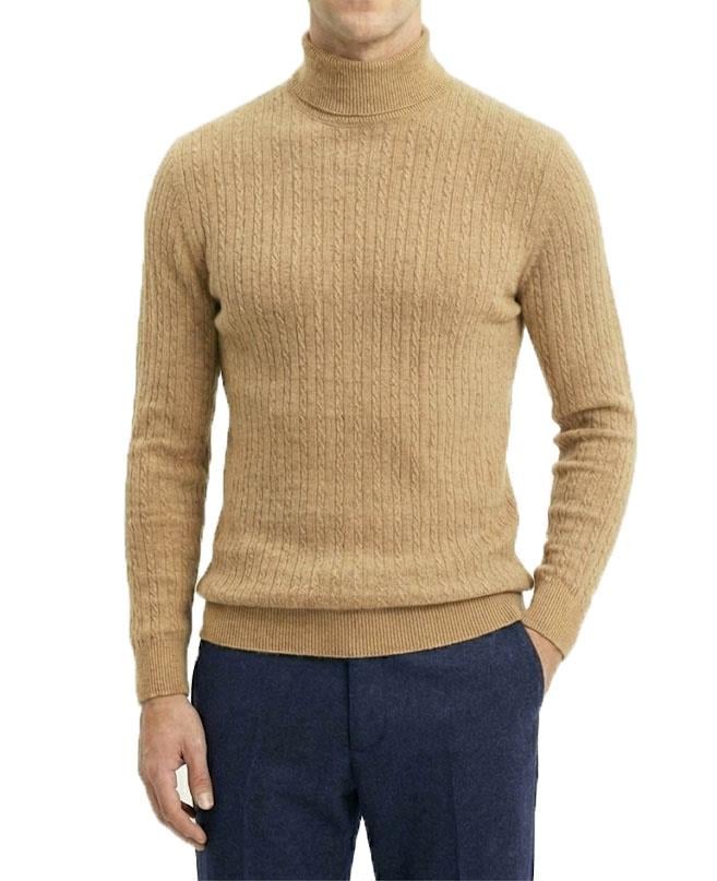 İtalyan stil slim fit boğazlı triko erkek kazak camel T13256