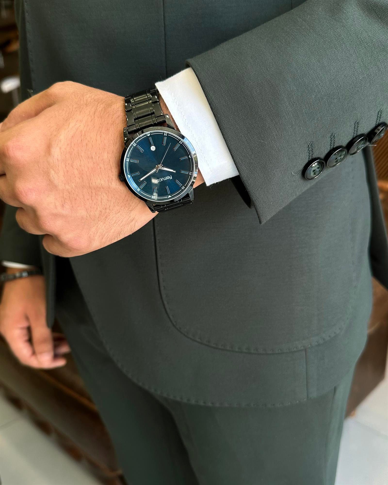 İtalyan stil slim fit ceket pantolon takım elbise yeşil T9688