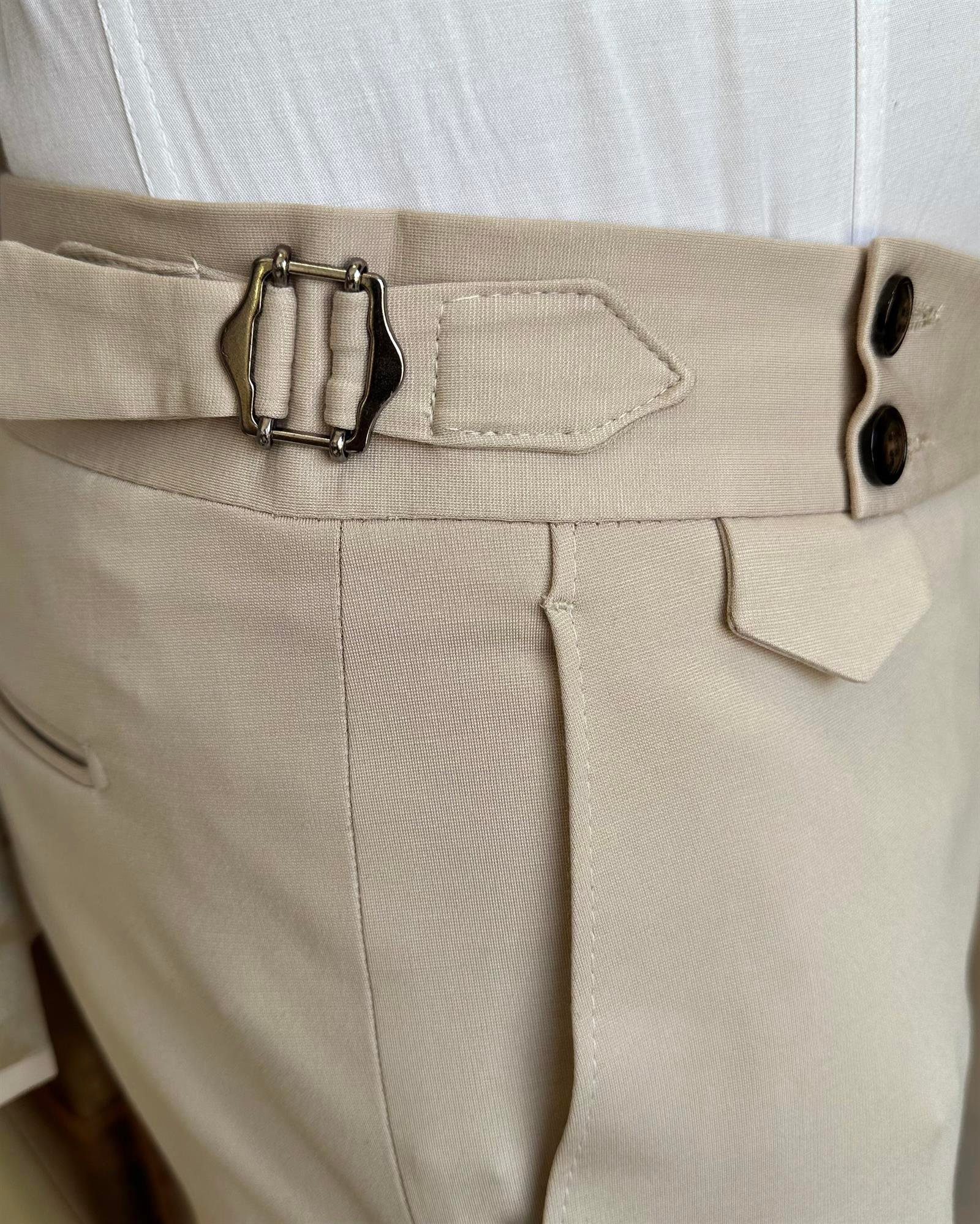 Italian style slim fit jacket pant suit beige T9689