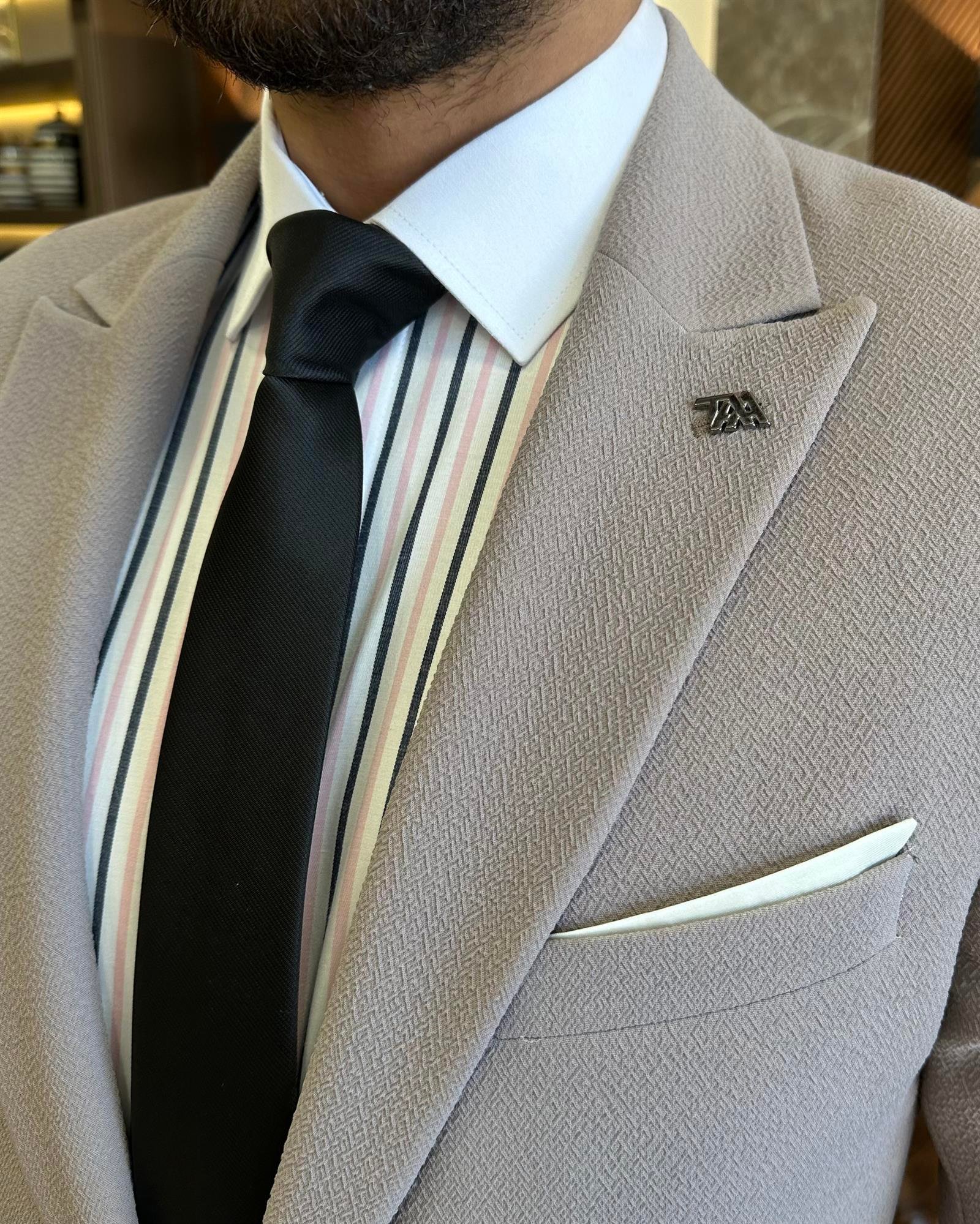 İtalyan stil slim fit  ceket pantolon takım elbise vizon T10004