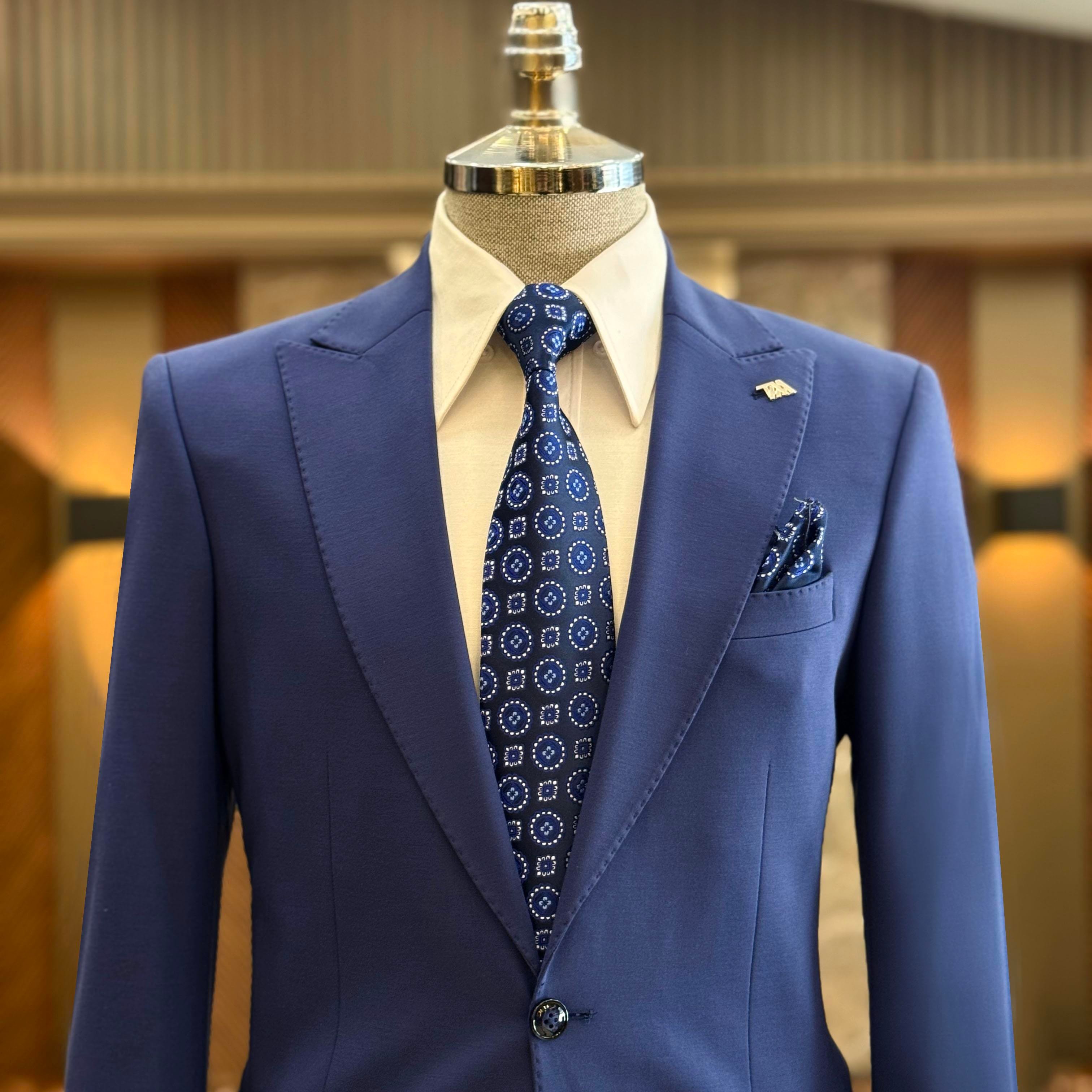 İtalyan stil slim fit ceket pantolon takım elbise saks T9693