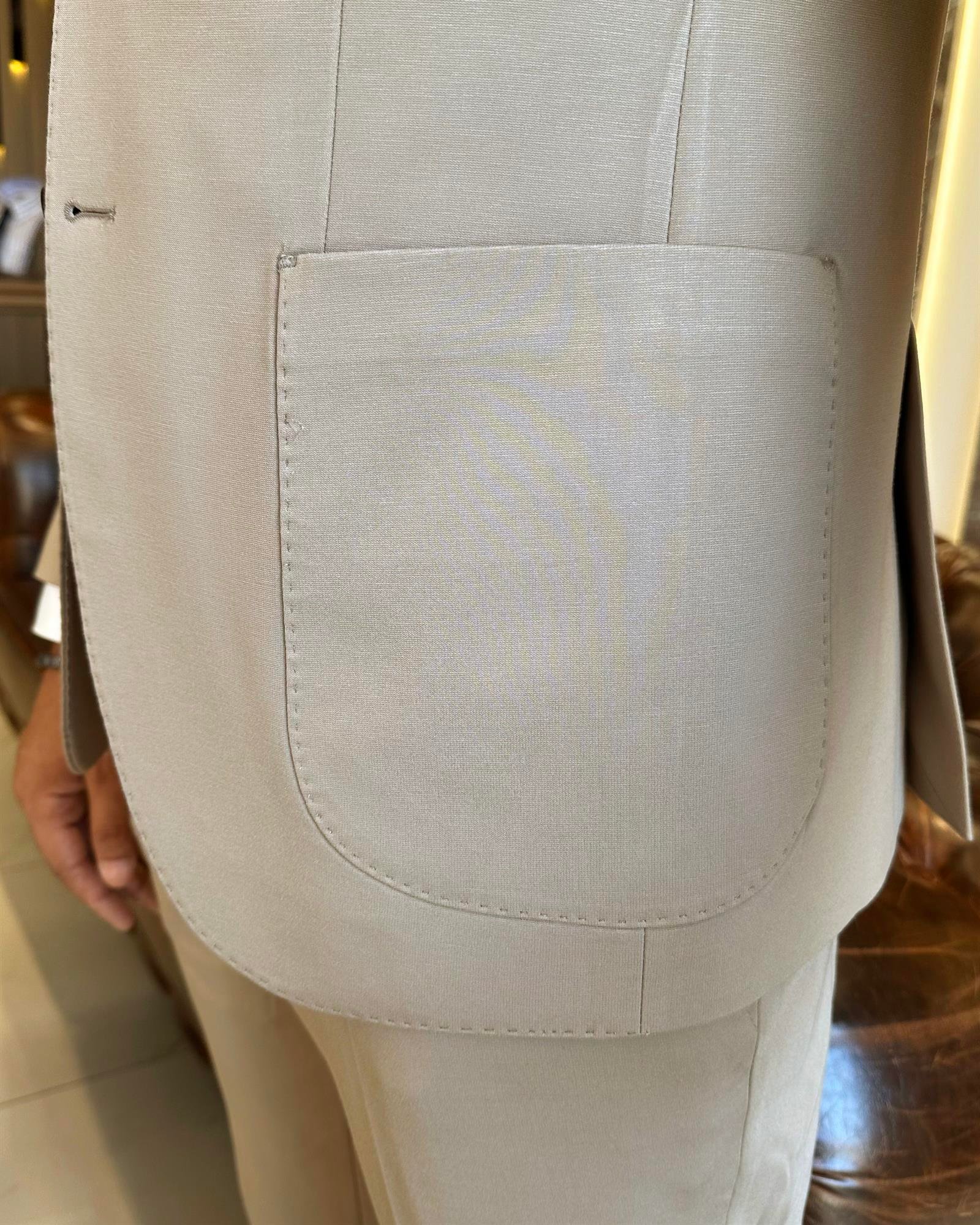 İtalyan stil slim fit ceket pantolon takım elbise camel T9691