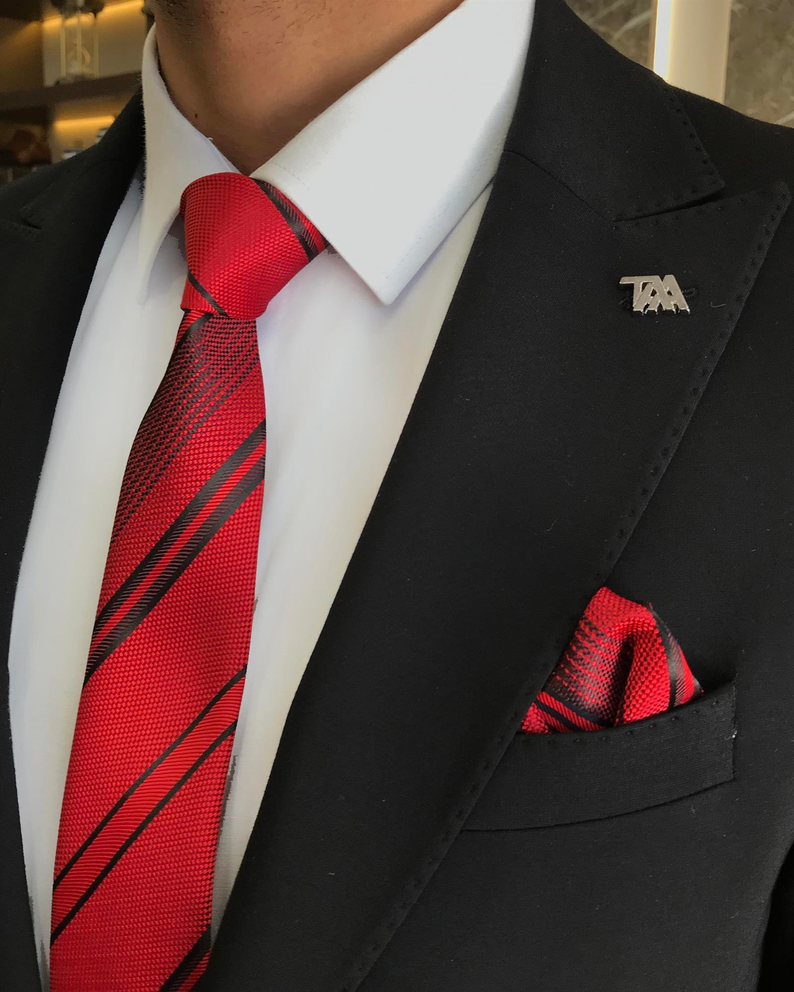 Italian style slim fit jacket pant suit black T9694
