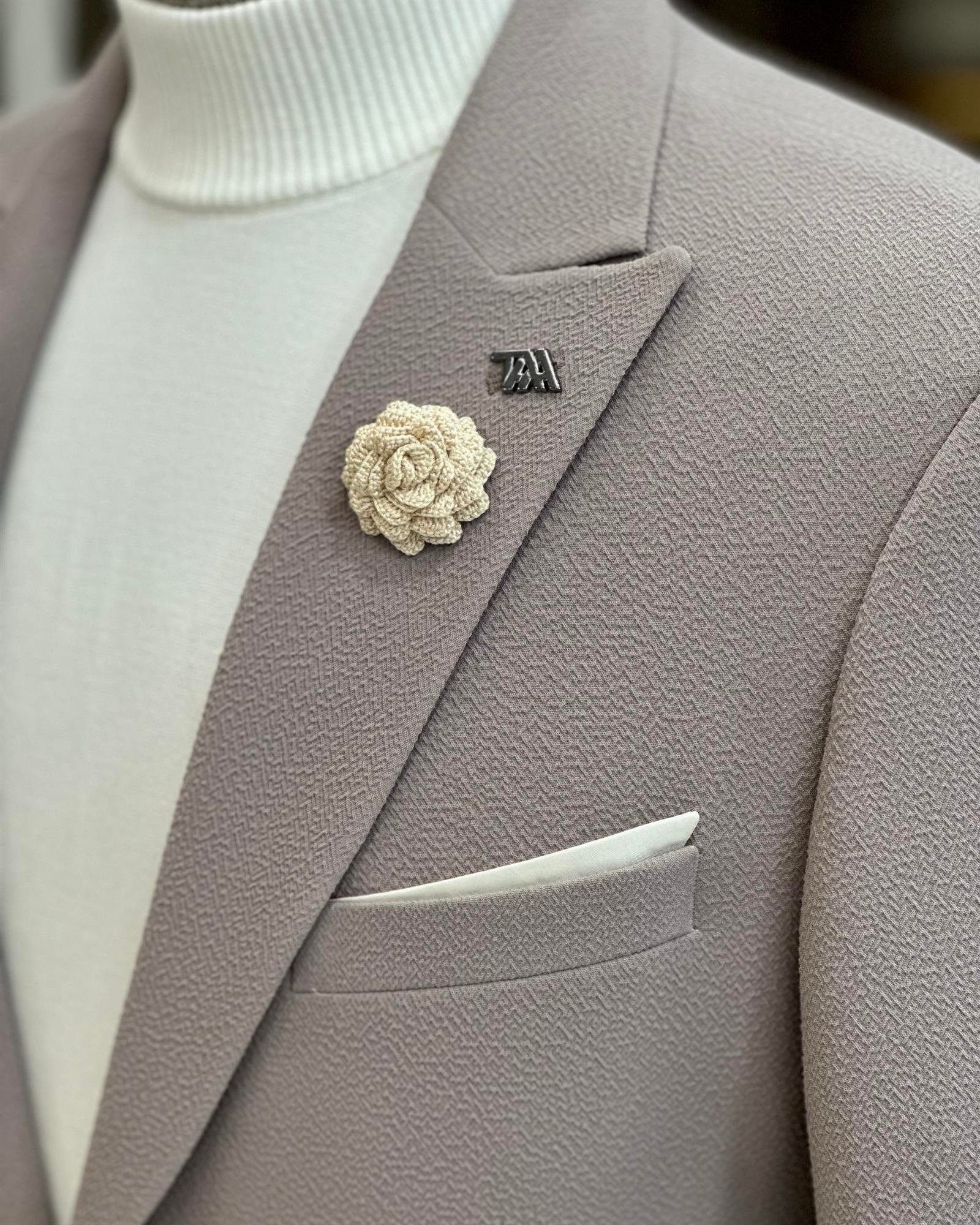 İtalyan stil slim fit  ceket pantolon takım elbise vizon T10004