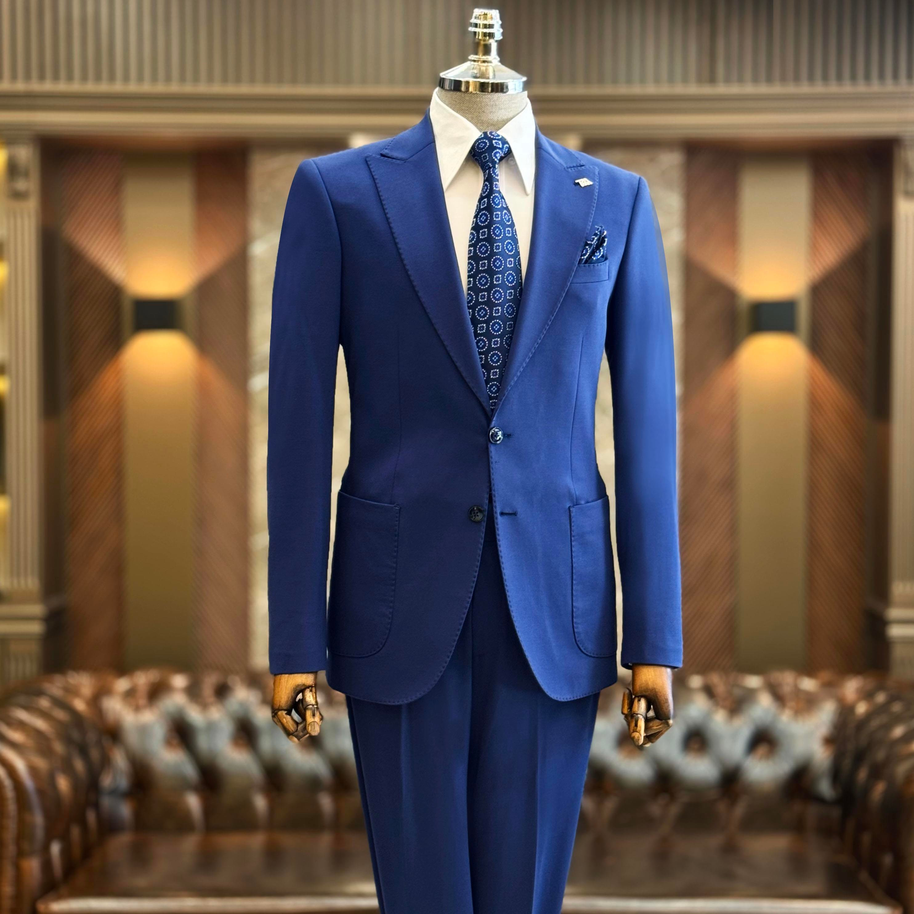 İtalyan stil slim fit ceket pantolon takım elbise saks T9693