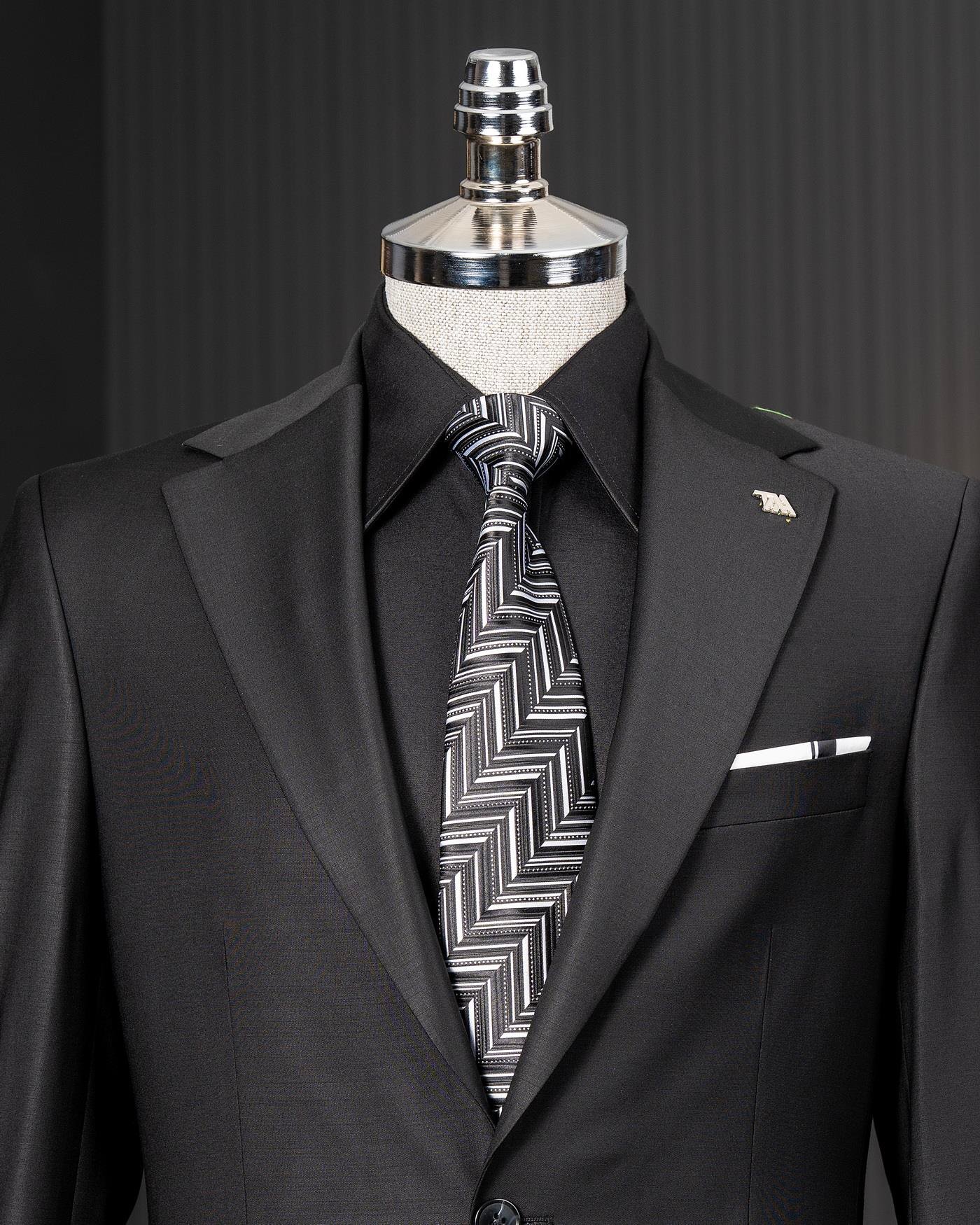 İtalyan stil slim fit ceket pantolon takım elbise siyah T14166