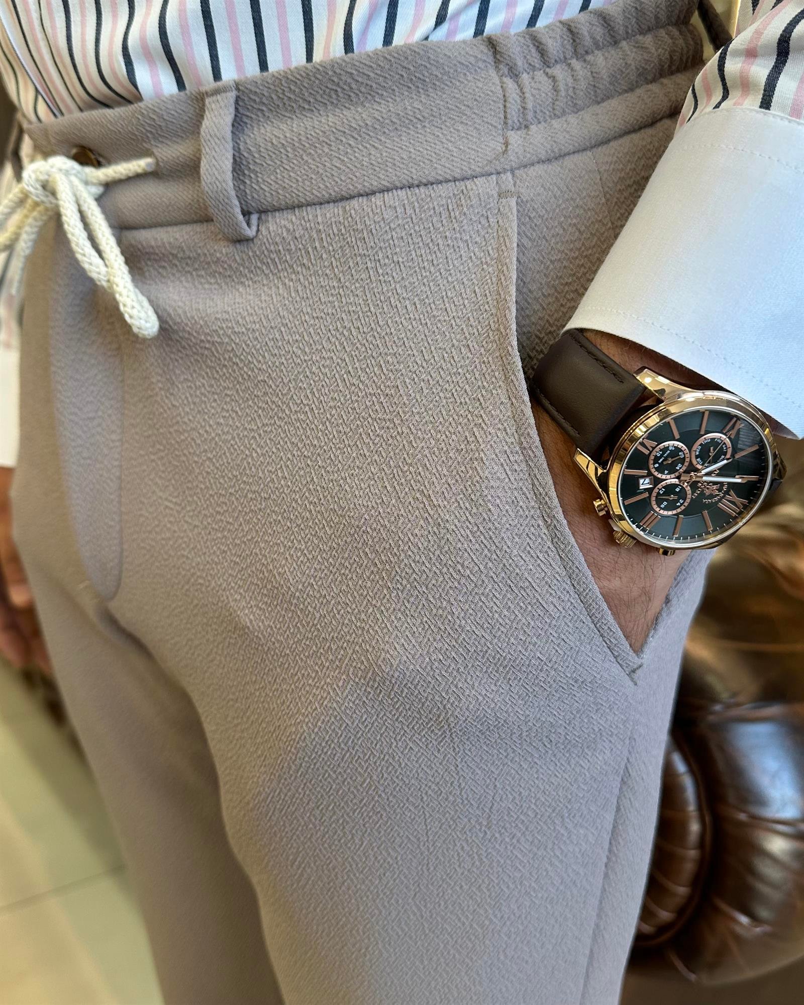 İtalyan stil slim fit  ceket pantolon takım elbise vizon T10004