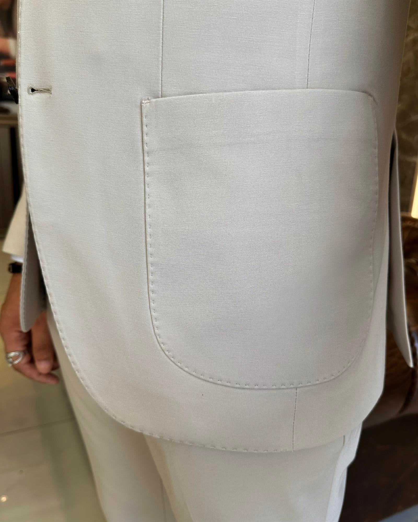 Italian style slim fit jacket pant suit beige T9689