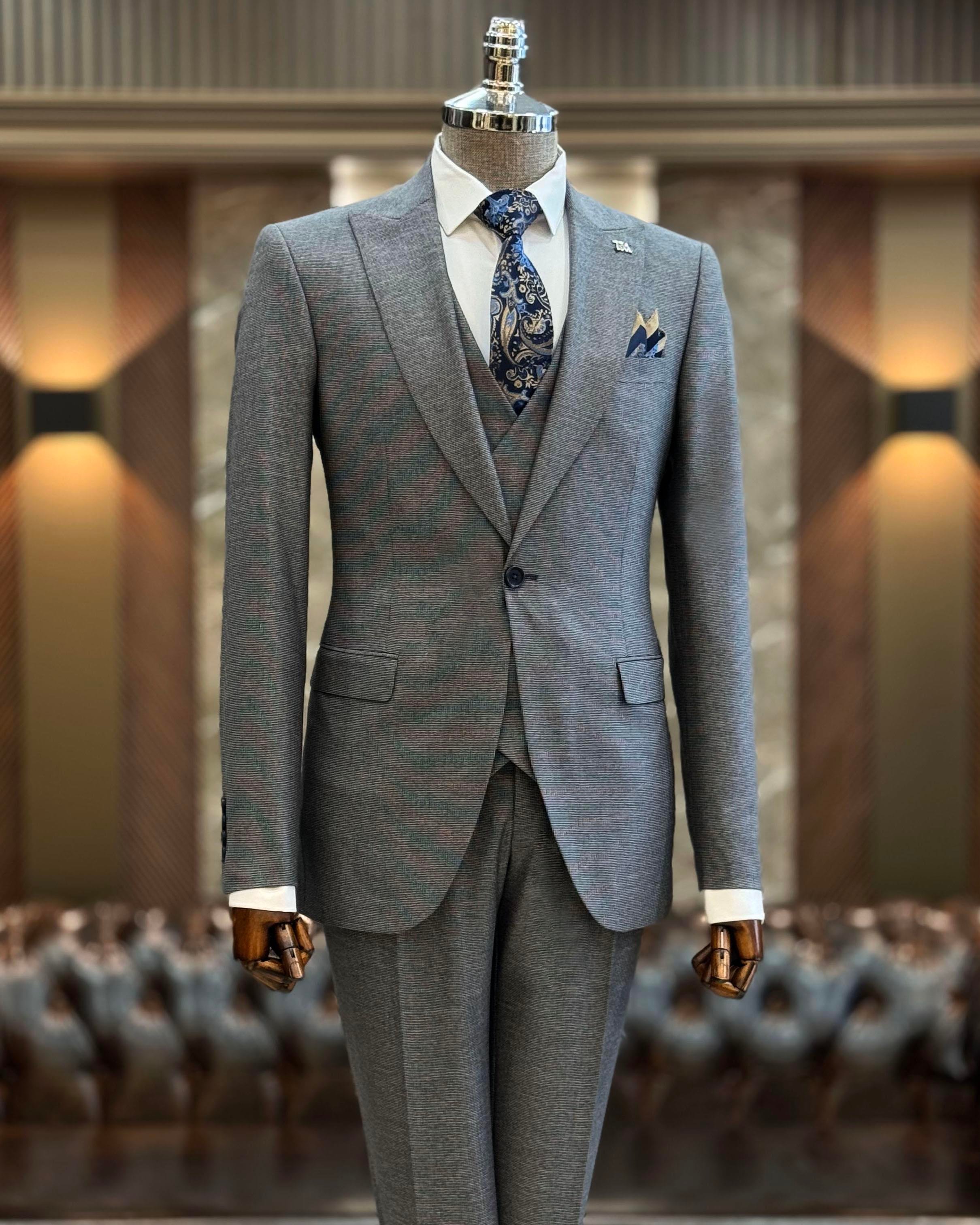 İtalyan stil slim fit ceket yelek pantolon takım elbise vizon T9951