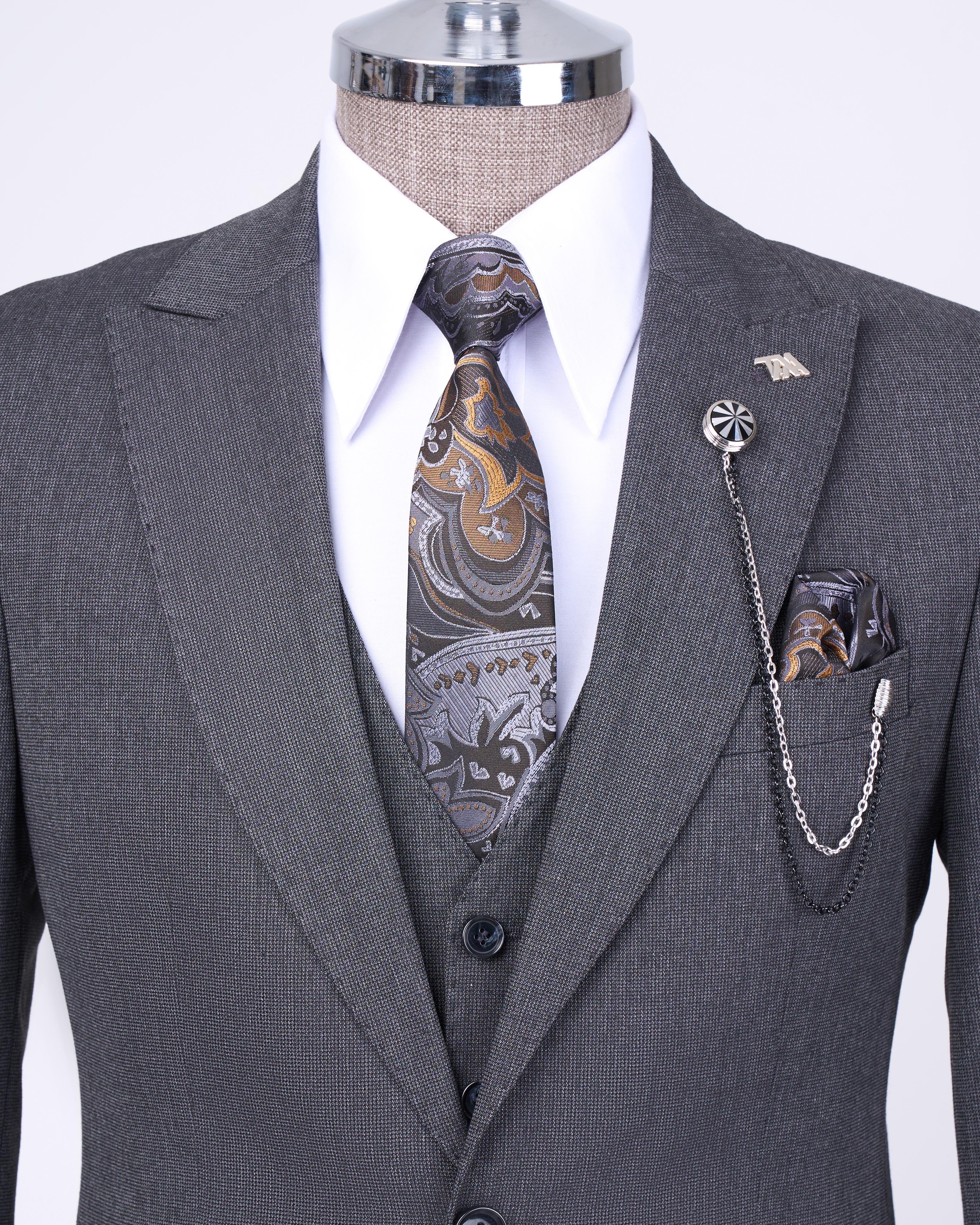 Italian style slim fit jacket vest trouser suit anthracite T11396
