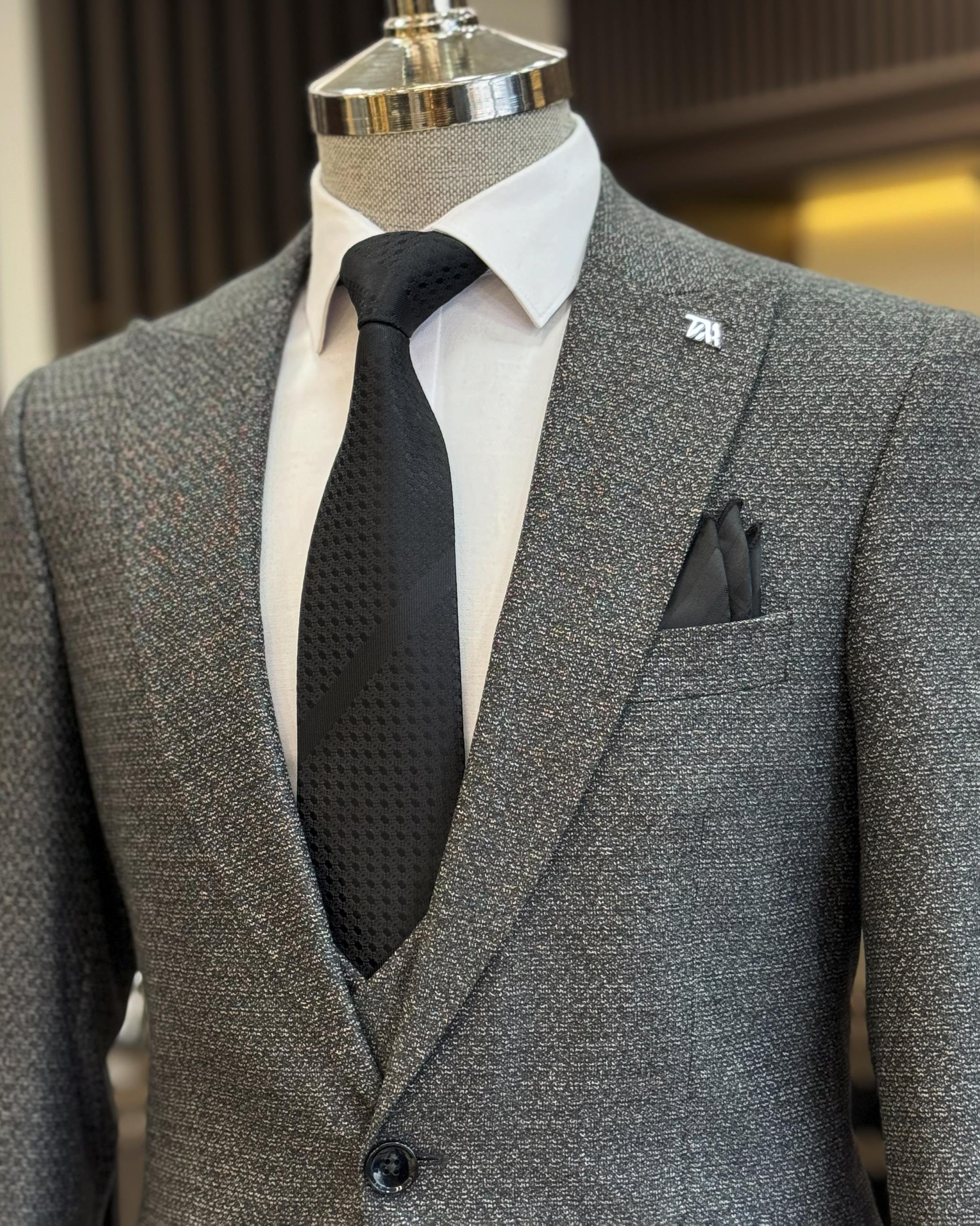 İtalyan stil slim fit ceket yelek pantolon takım elbise antrasit T10320