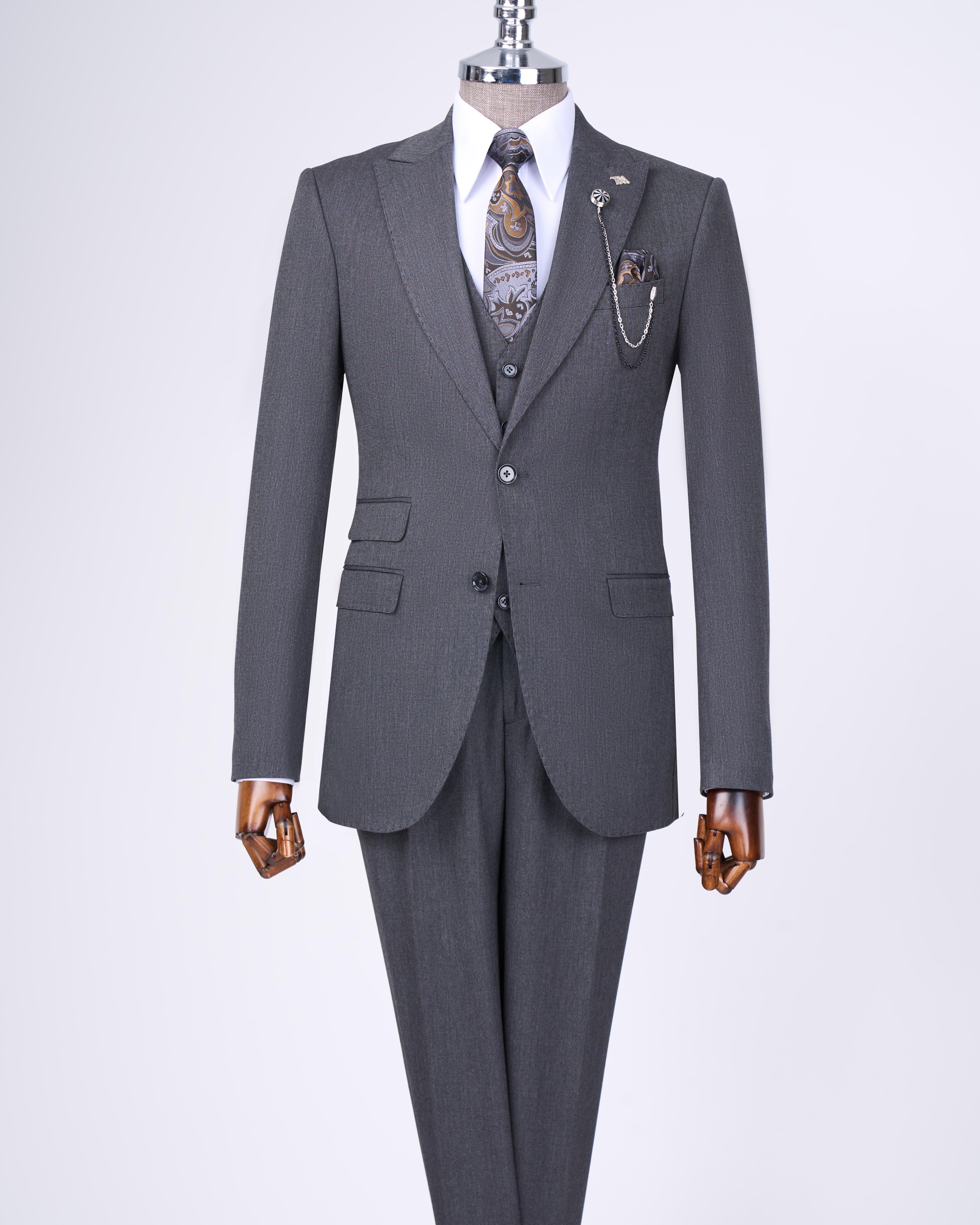 Italian style slim fit jacket vest trouser suit anthracite T11396