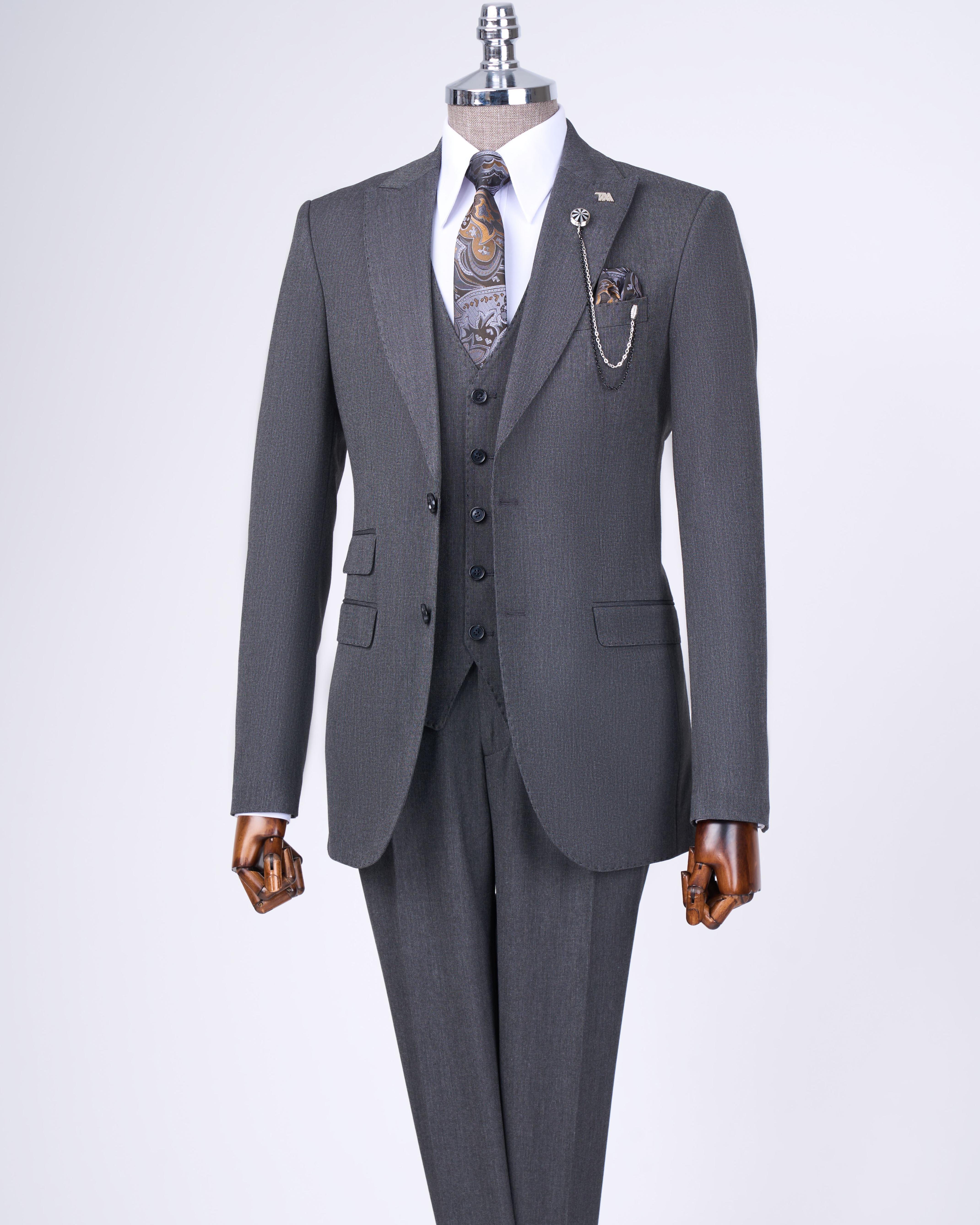 Italian style slim fit jacket vest trouser suit anthracite T11396