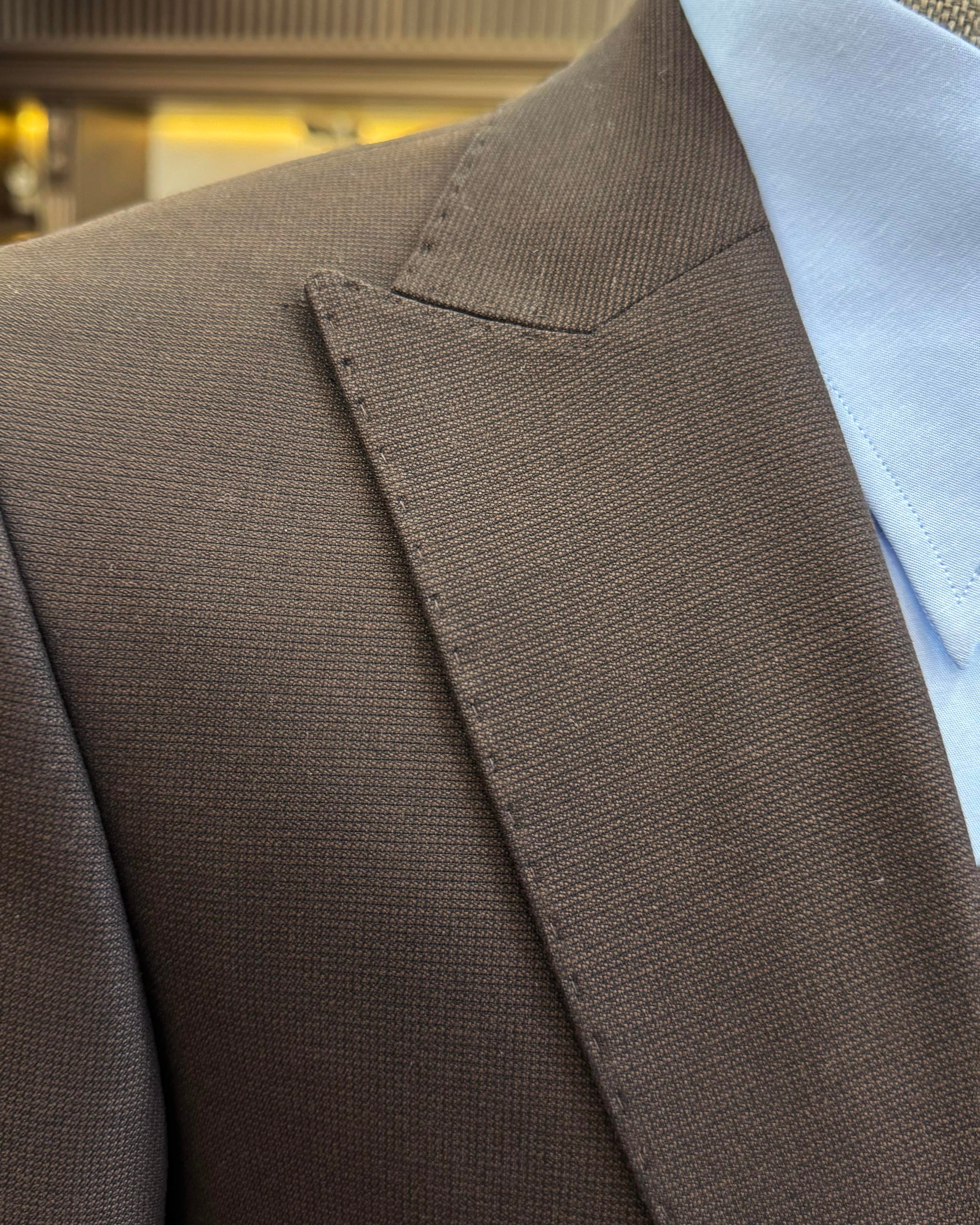 Italian style slim fit jacket vest trouser suit brown T11398