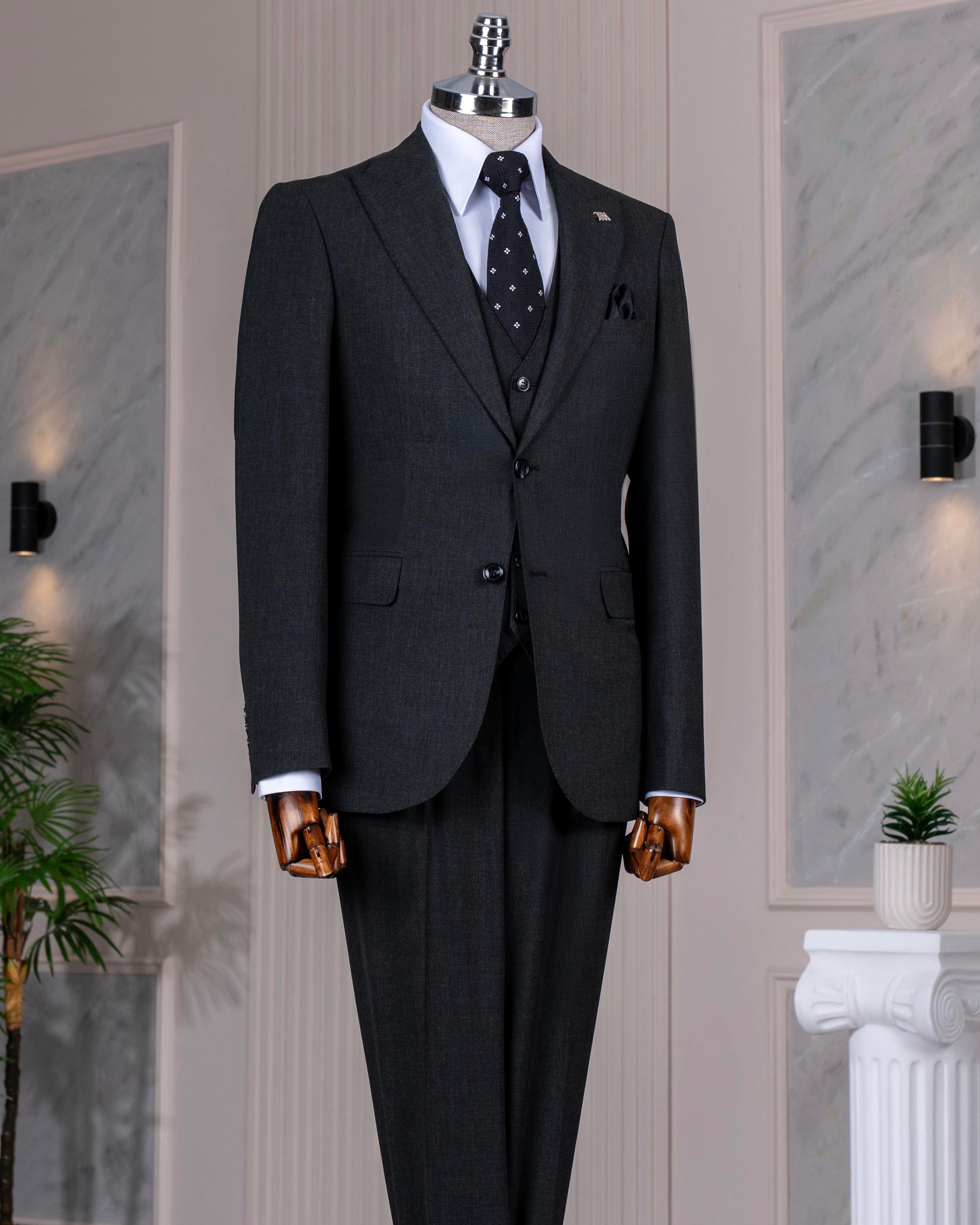 İtalyan stil slim fit ceket yelek pantolon takım elbise antrasit T14314