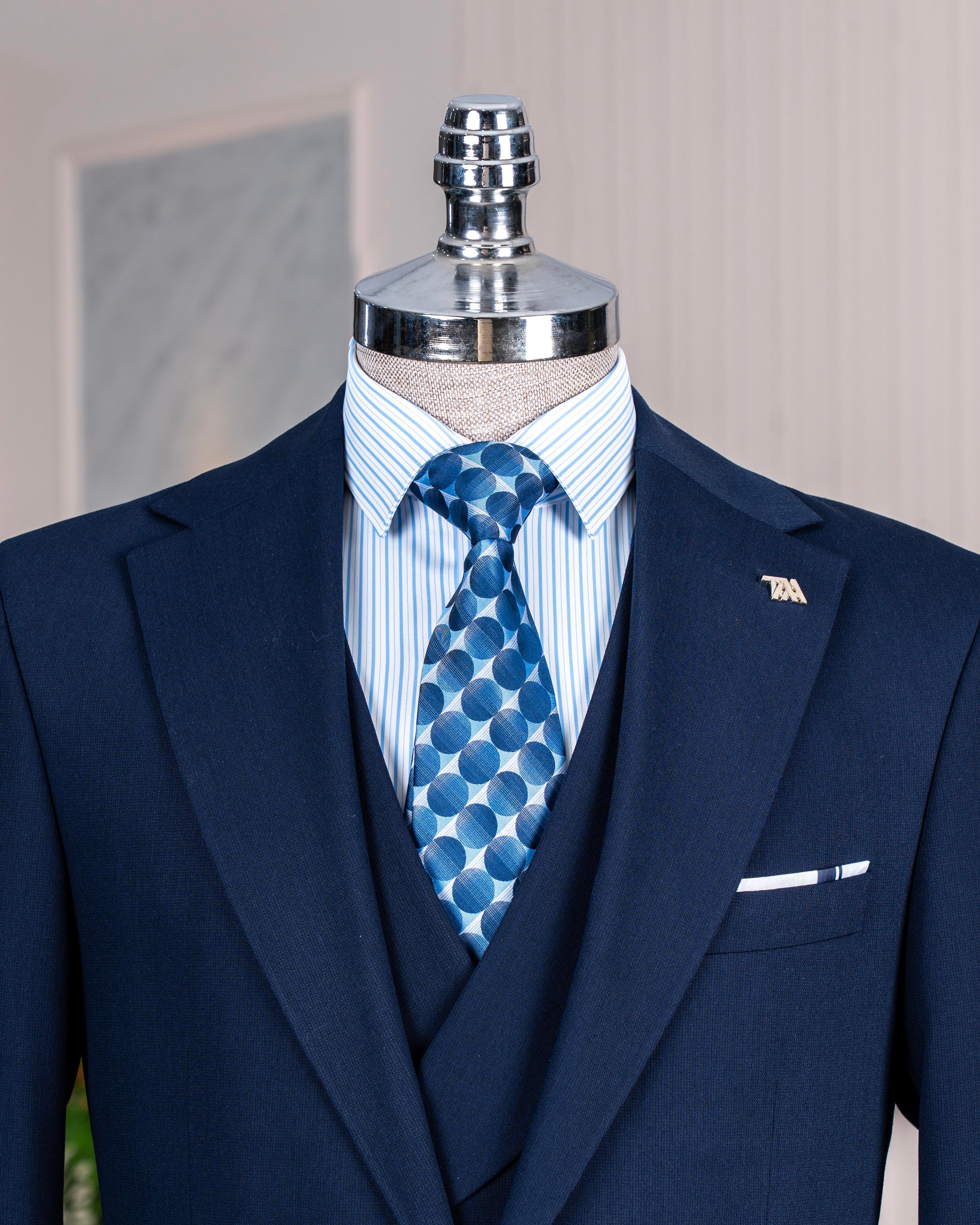 İtalyan stil slim fit ceket yelek pantolon takım elbise lacivert T14384
