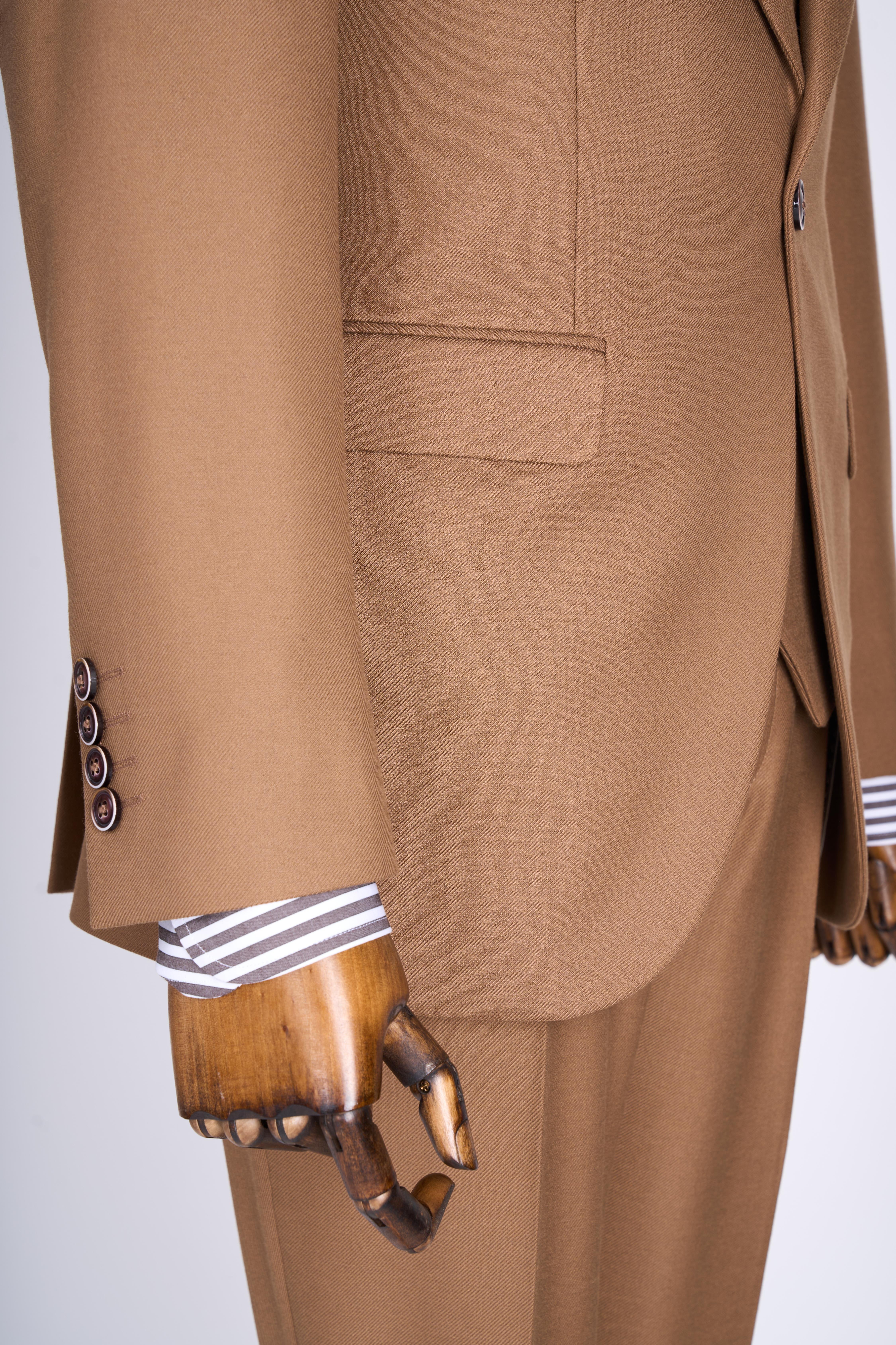 İtalyan stil slim fit ceket yelek pantolon takım elbise kahverengi T13502