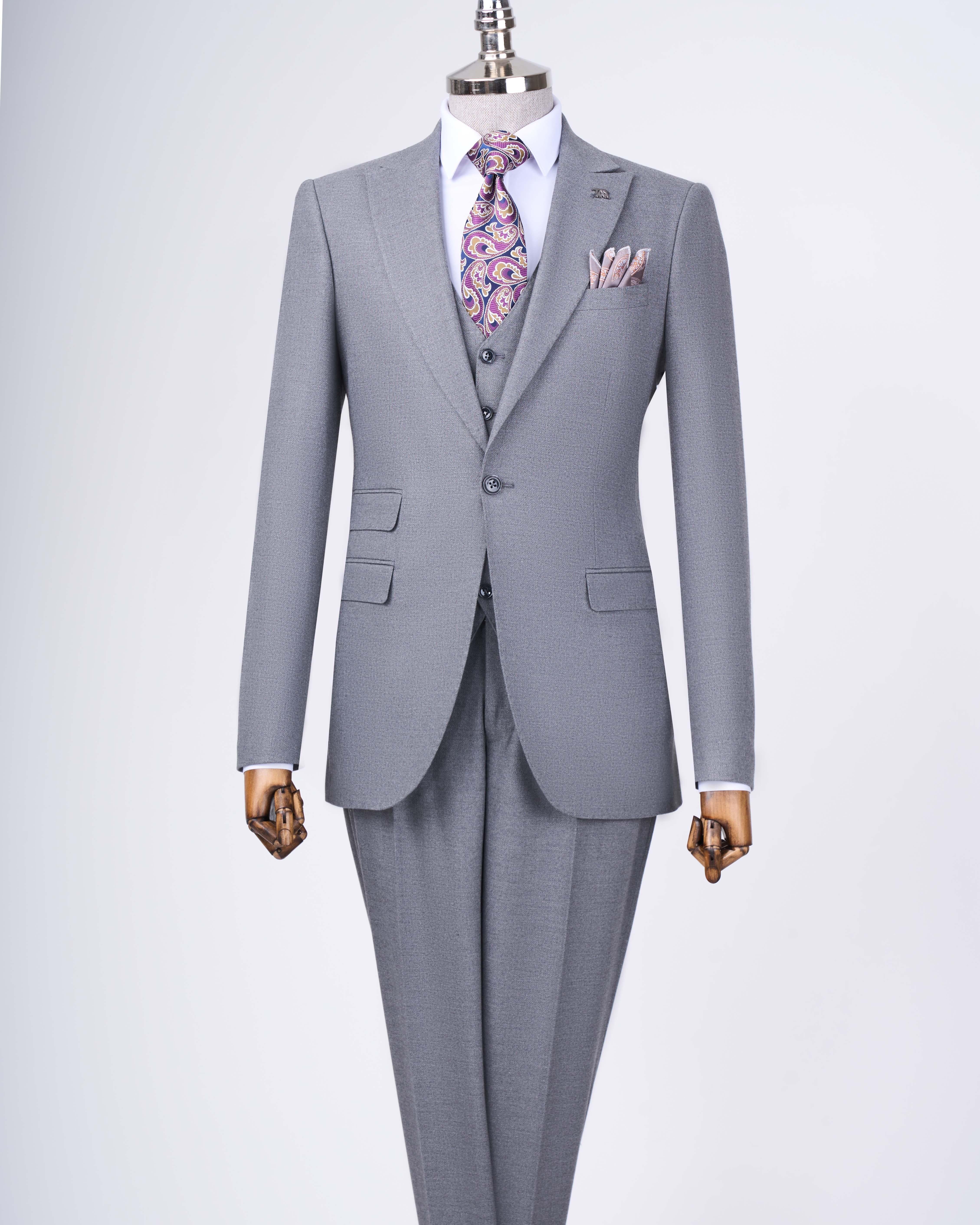 Italian style slim fit jacket vest trouser suit anthracite T11486